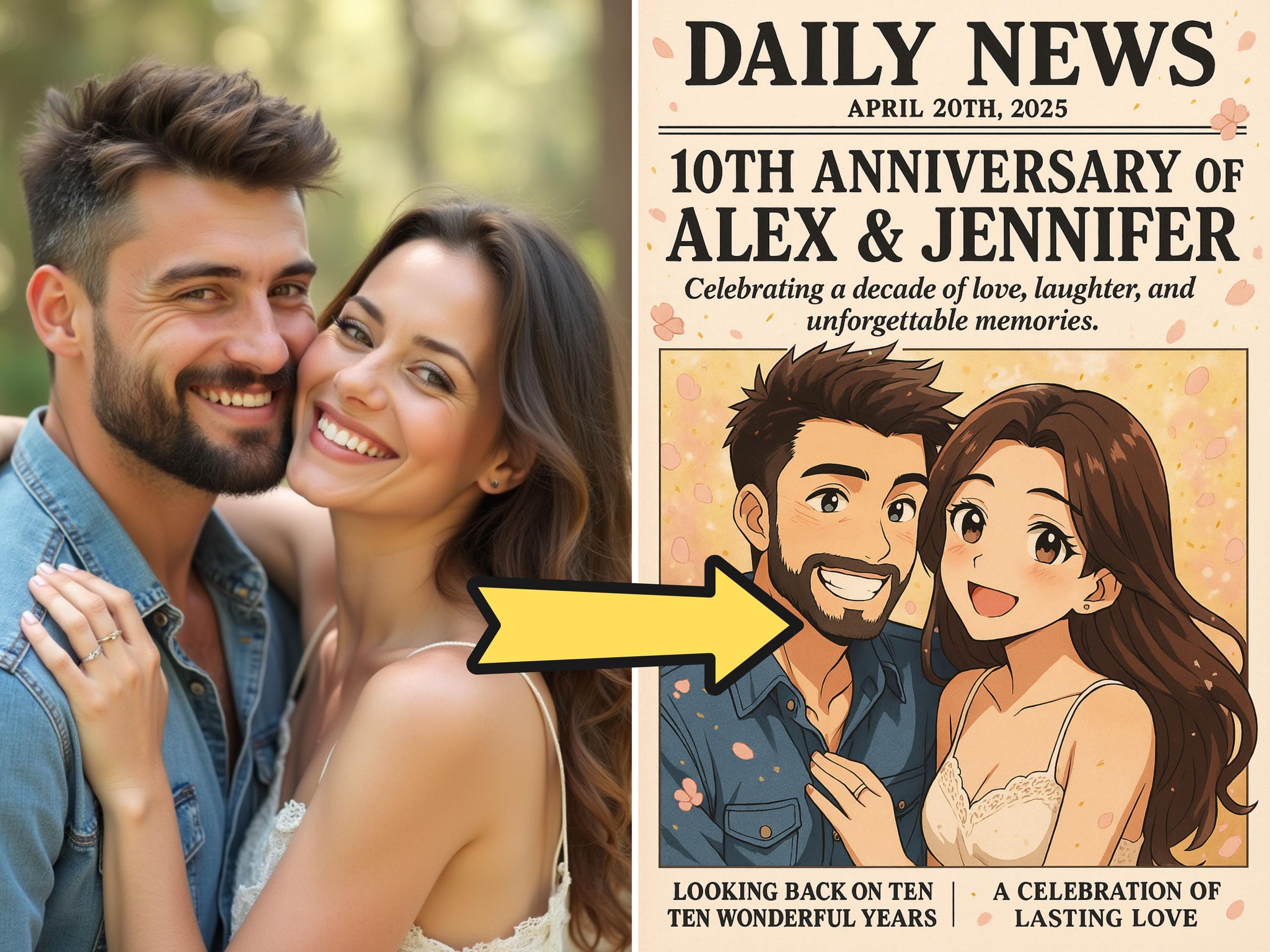 Custom Anime-Style Anniversary Newspaper Cover