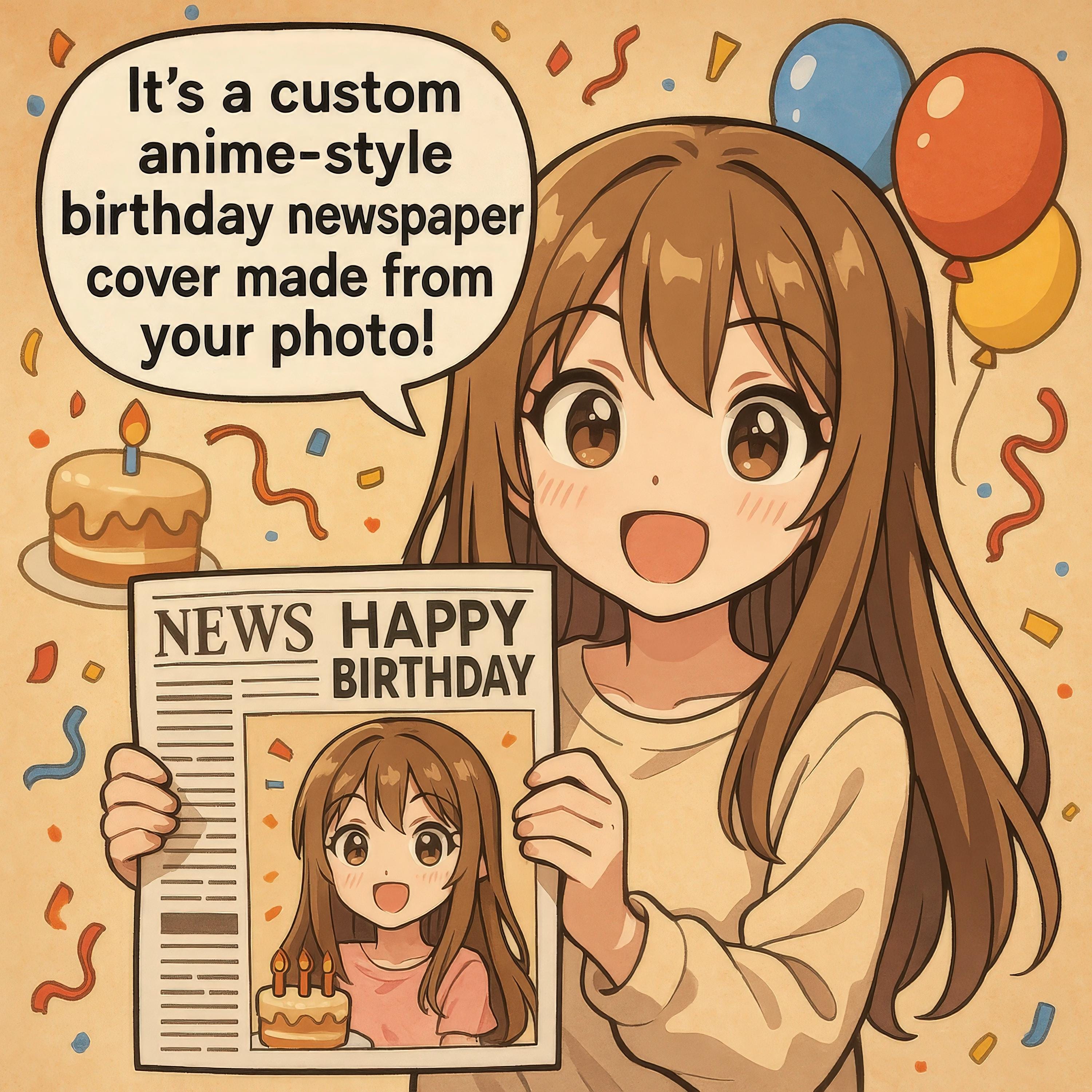 Custom Anime-Style Birthday Newspaper Cover