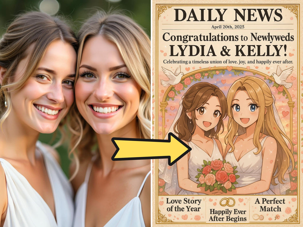 Custom Anime-Style Wedding Newspaper Cover