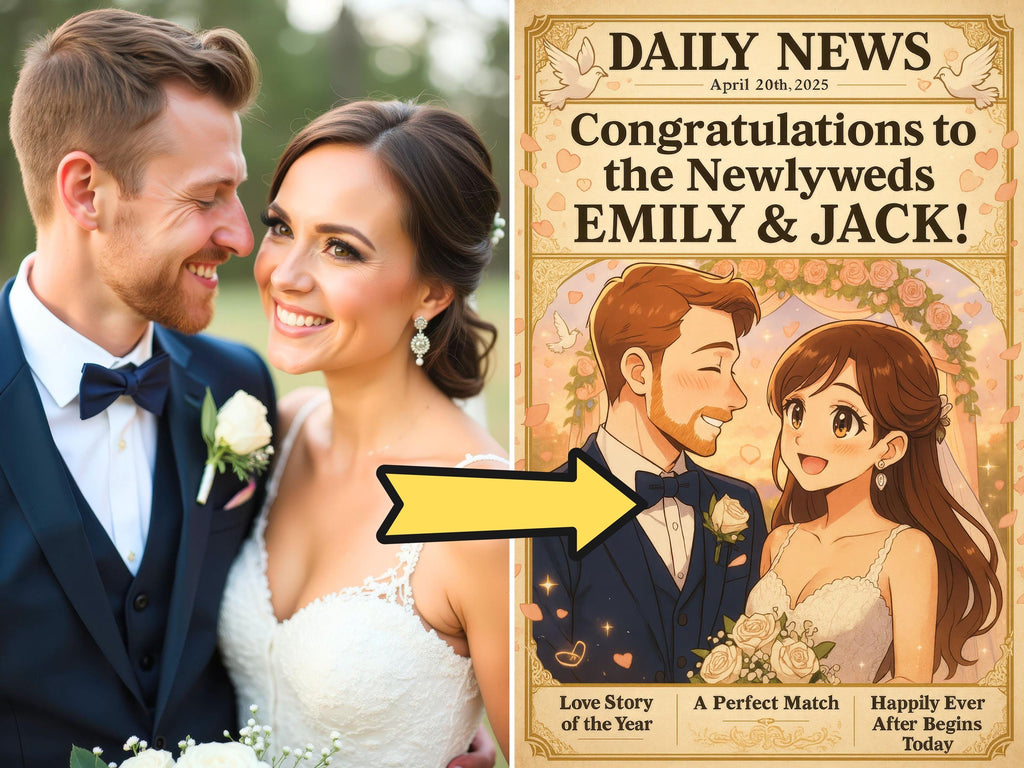 Custom Anime-Style Wedding Newspaper Cover