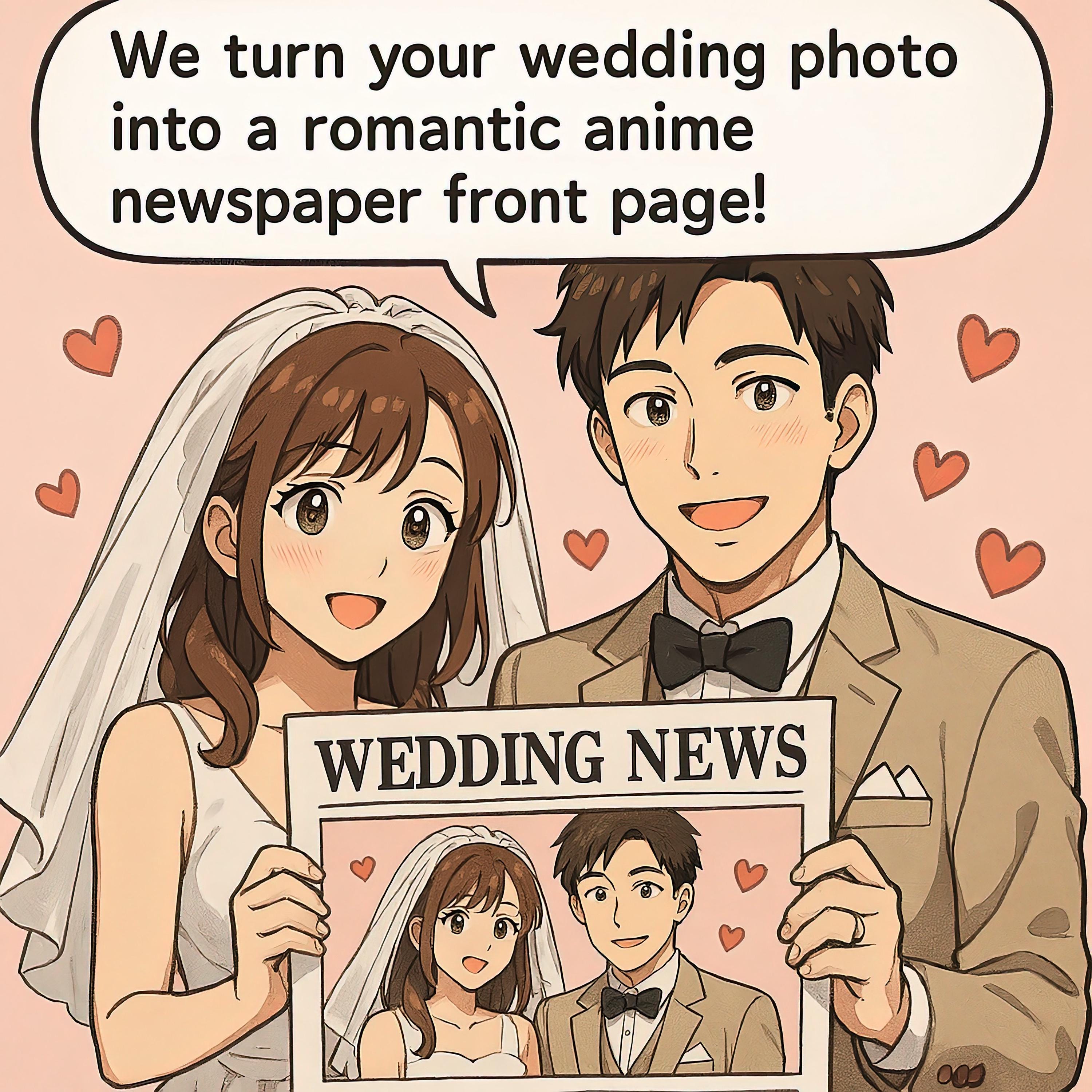 Custom Anime-Style Wedding Newspaper Cover