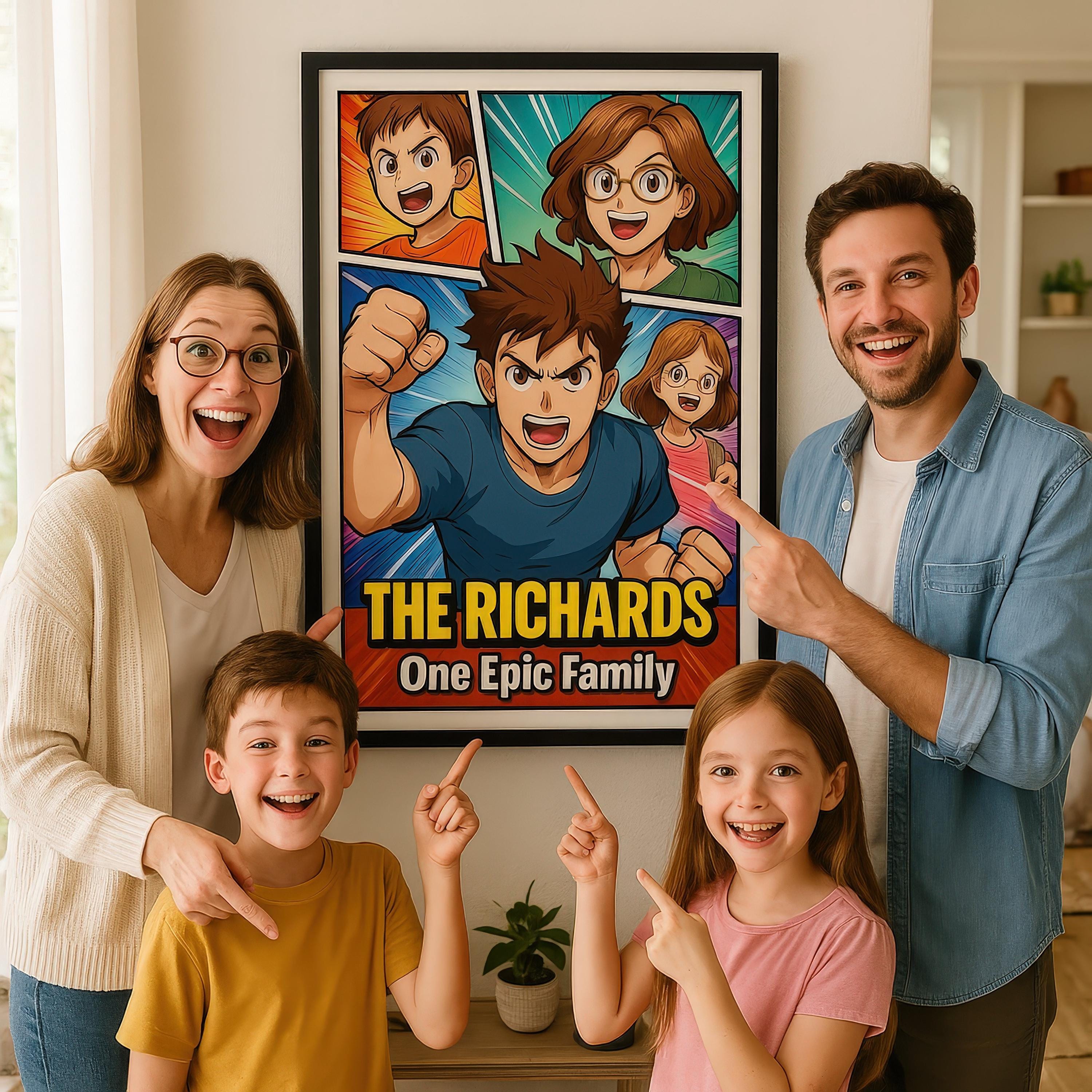 Personalized Anime Split Character Family Portrait