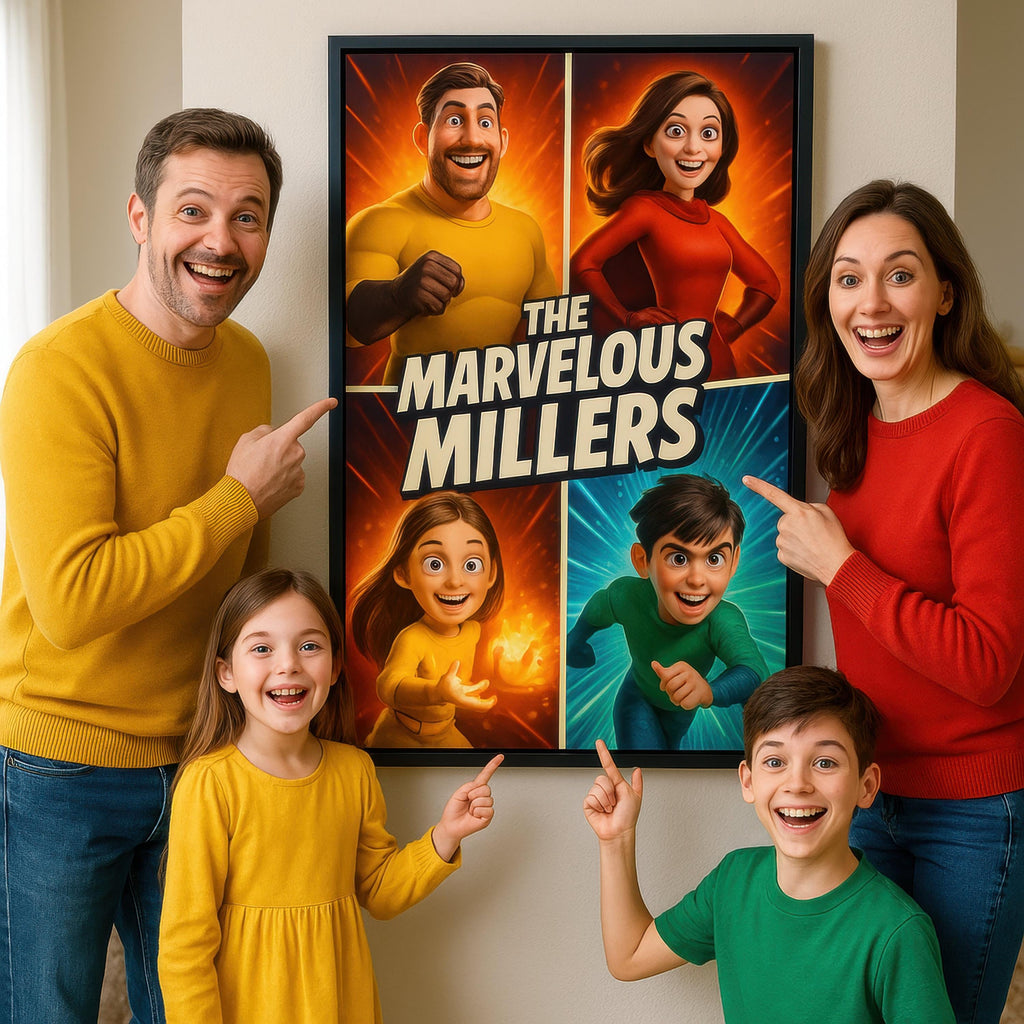 Personalized Comic Superhero Family Portrait
