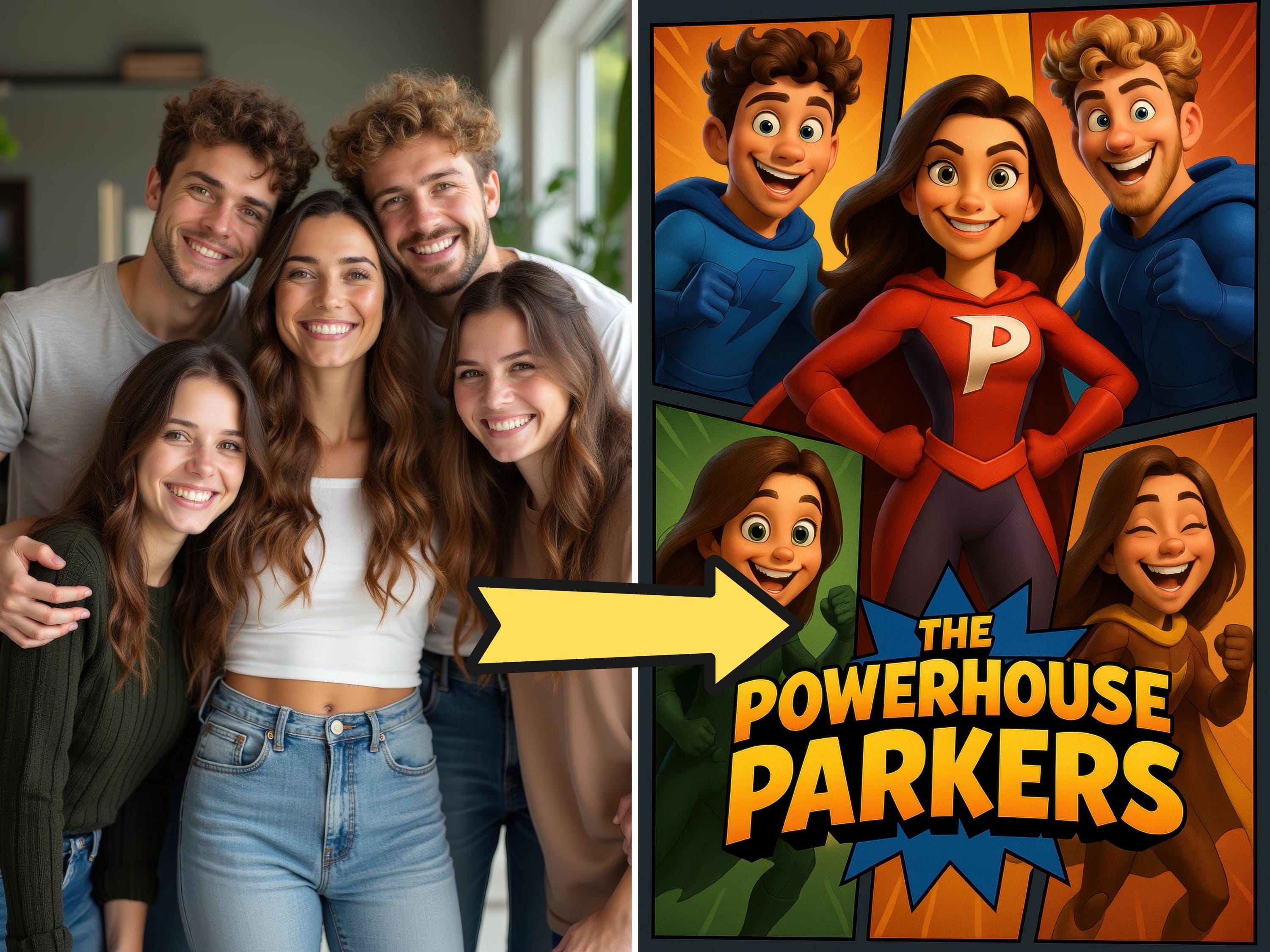 Personalized Comic Superhero Family Portrait