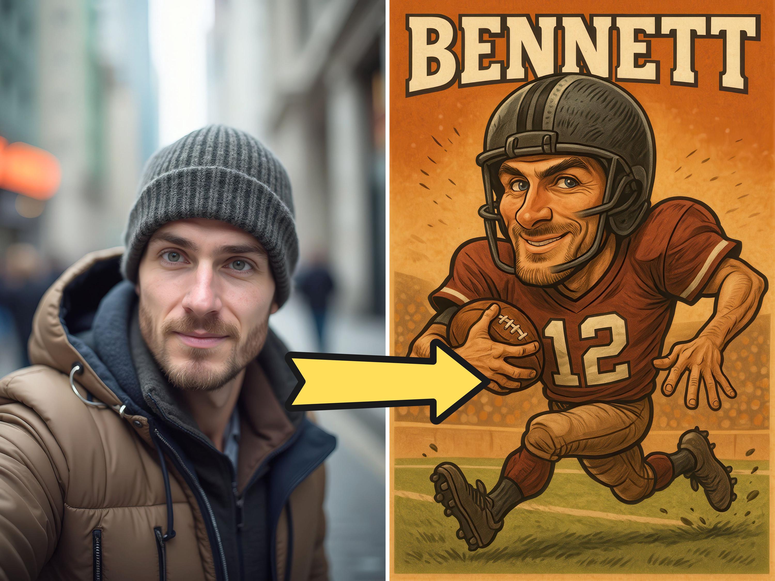 Custom Funny American Football Caricature Portrait