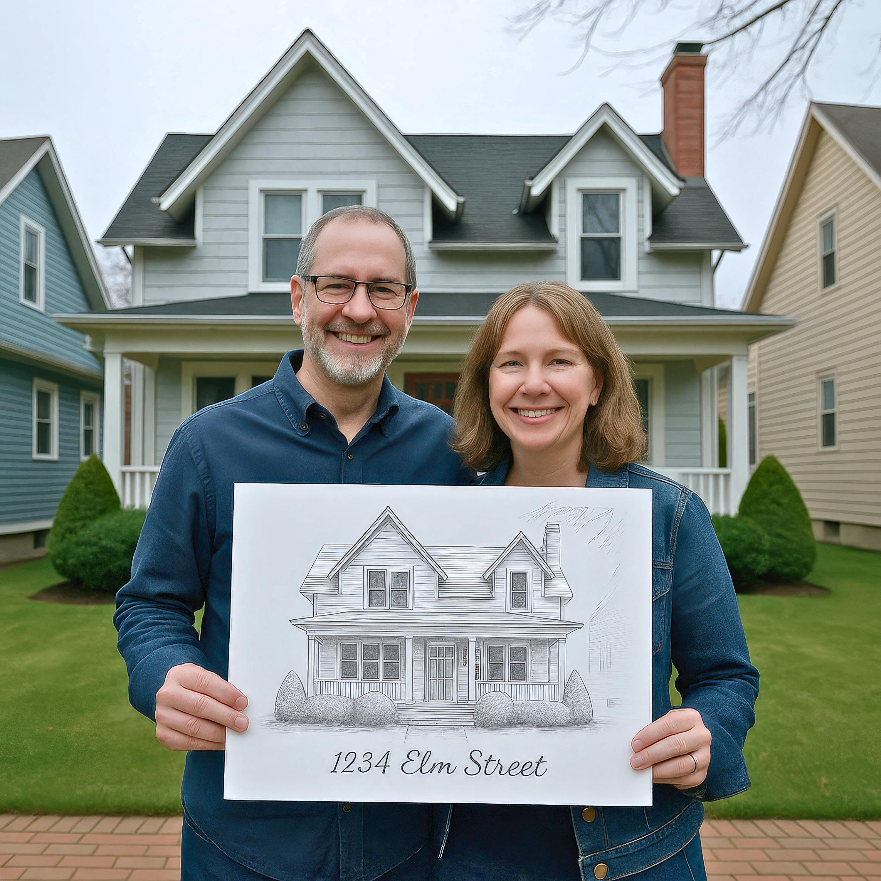 Custom Minimalist House Ink Painting