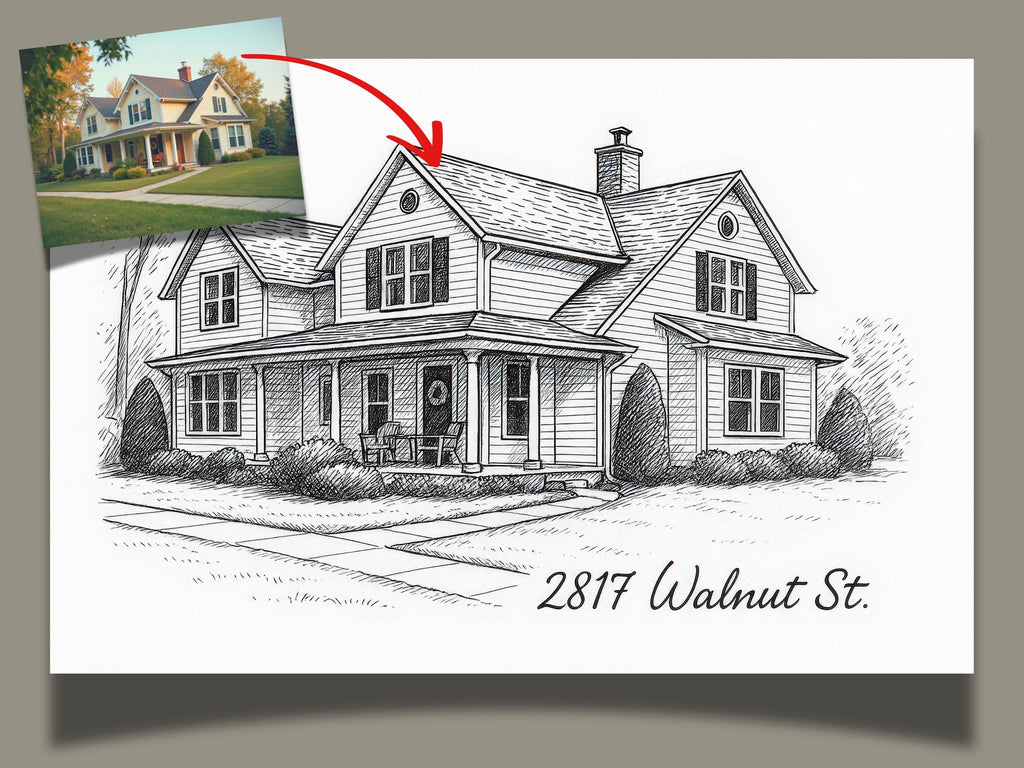 Custom Minimalist House Ink Painting