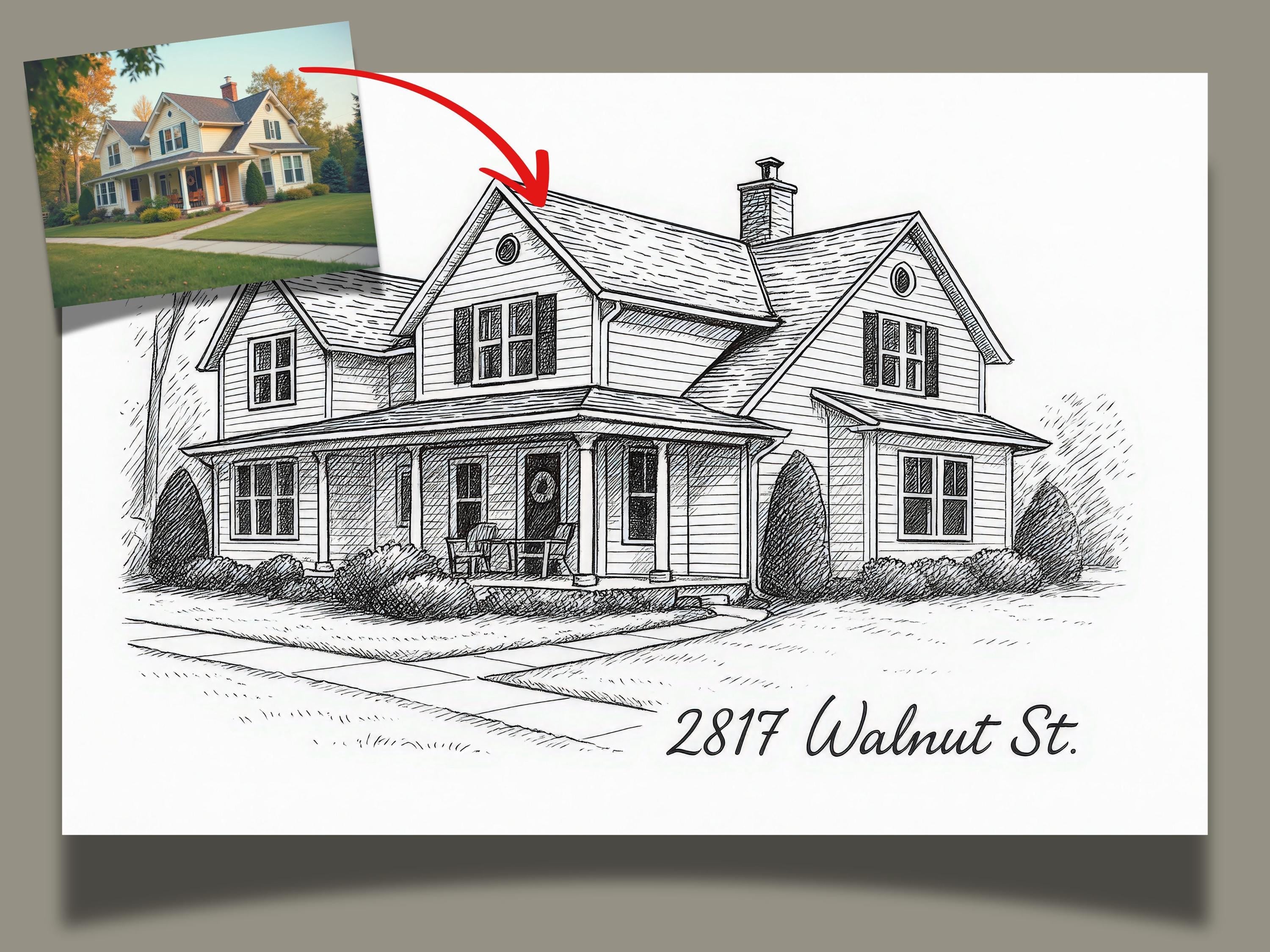 Custom Minimalist House Ink Painting