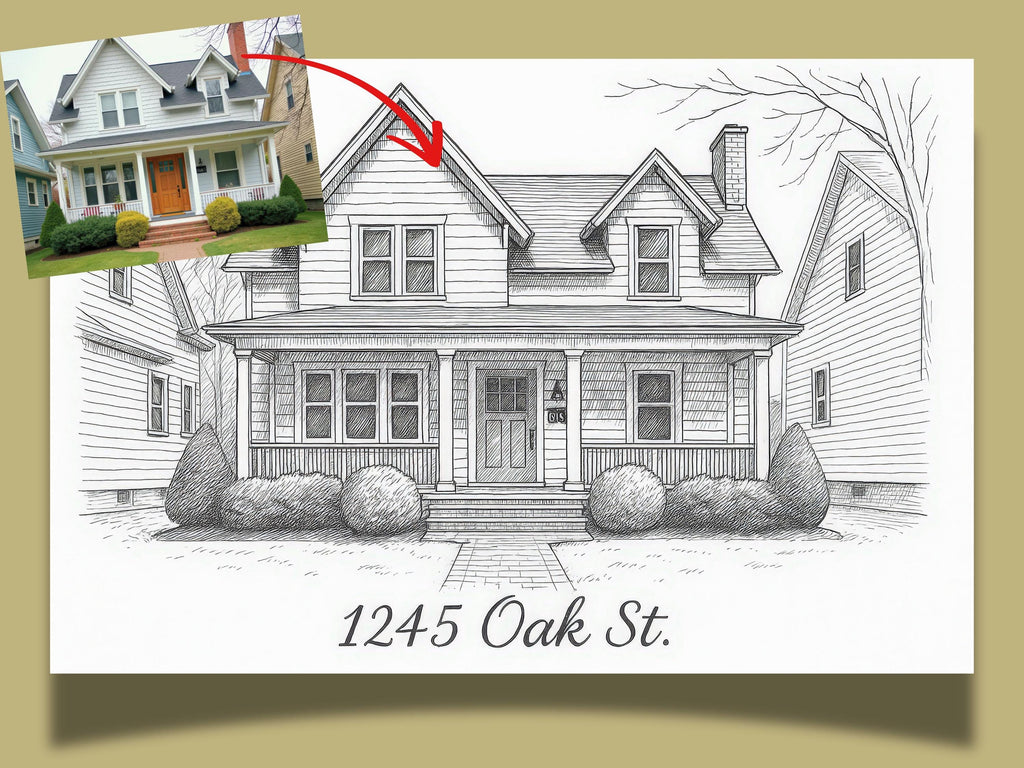 Custom Minimalist House Ink Painting