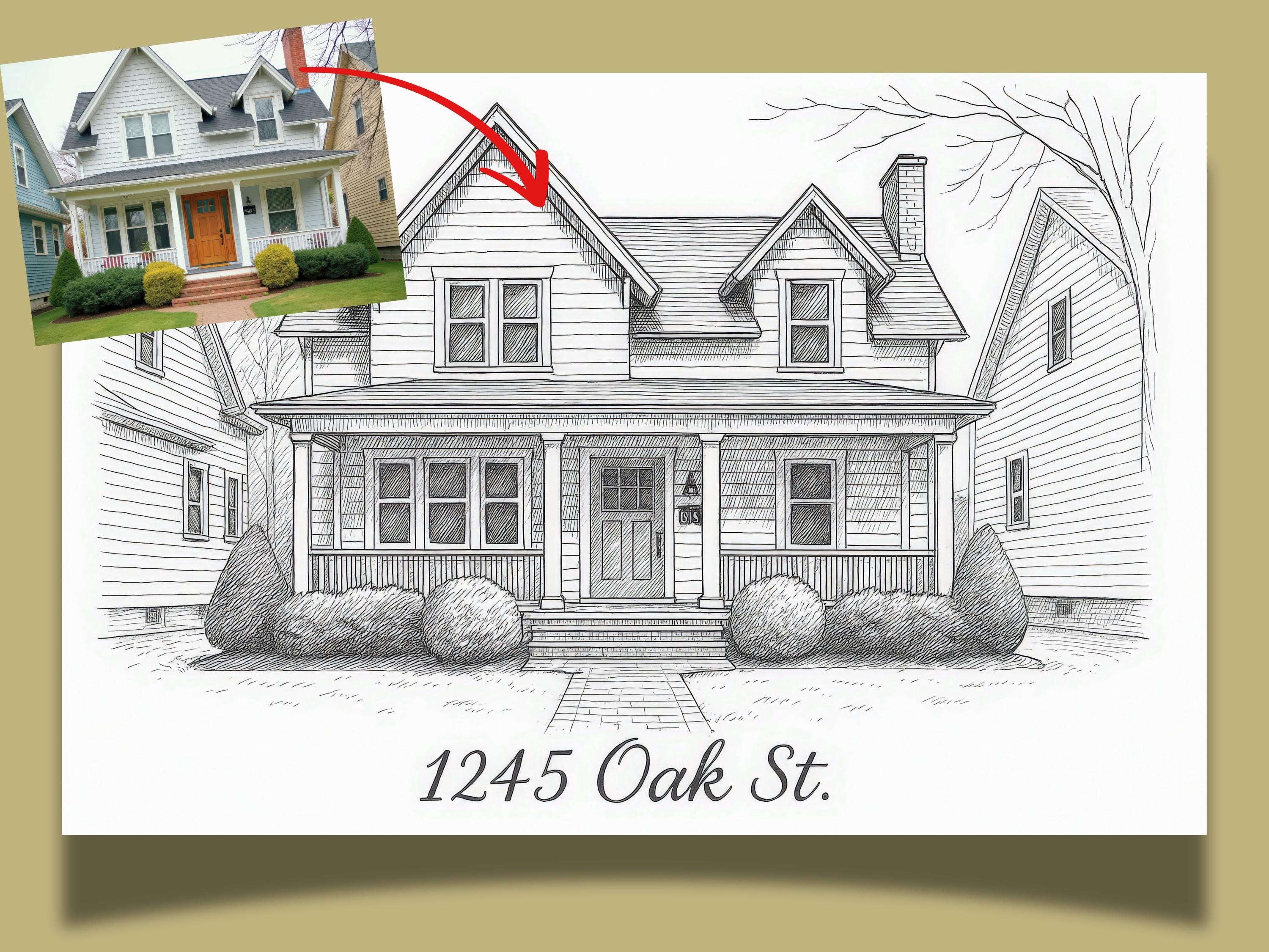 Custom Minimalist House Ink Painting