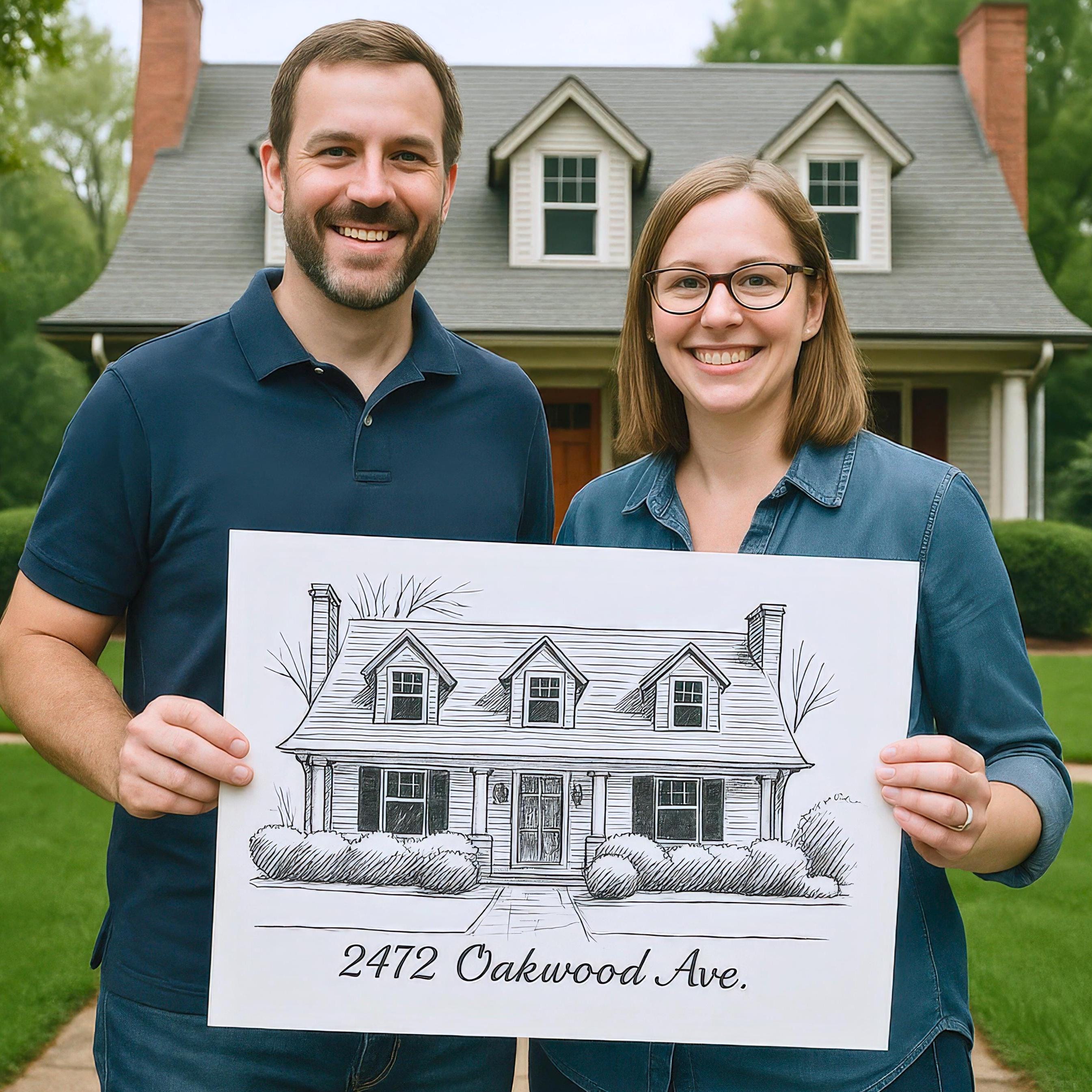 Custom Minimalist House Ink Painting