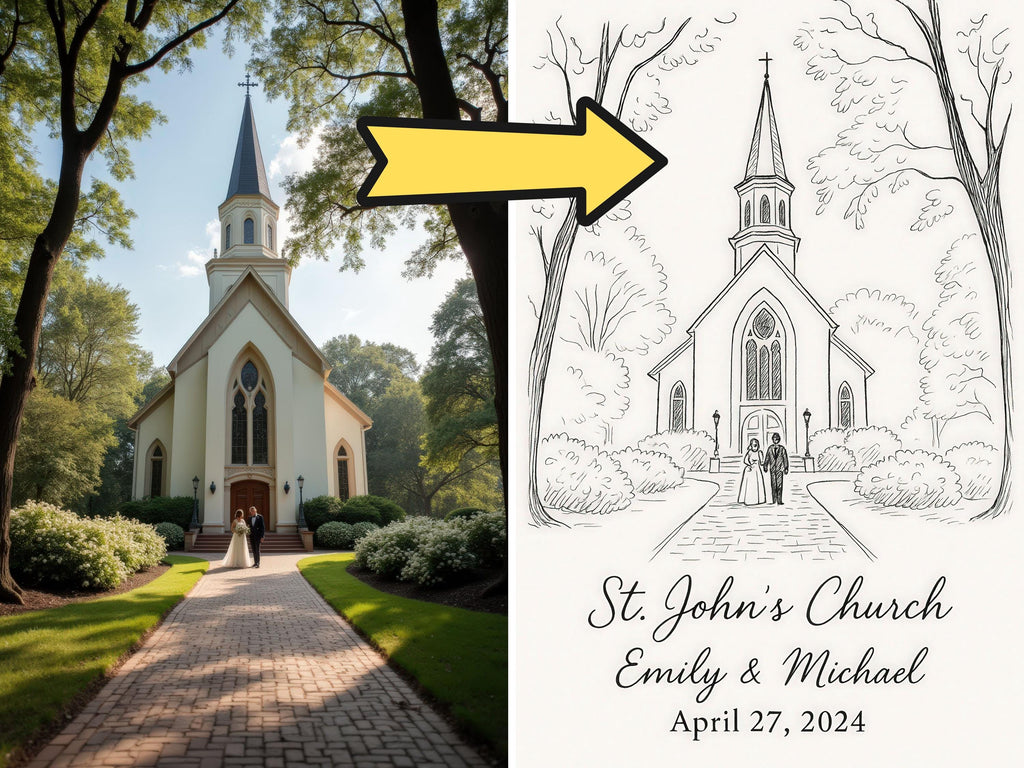 Custom Wedding Venue Ink Illustration Keepsake