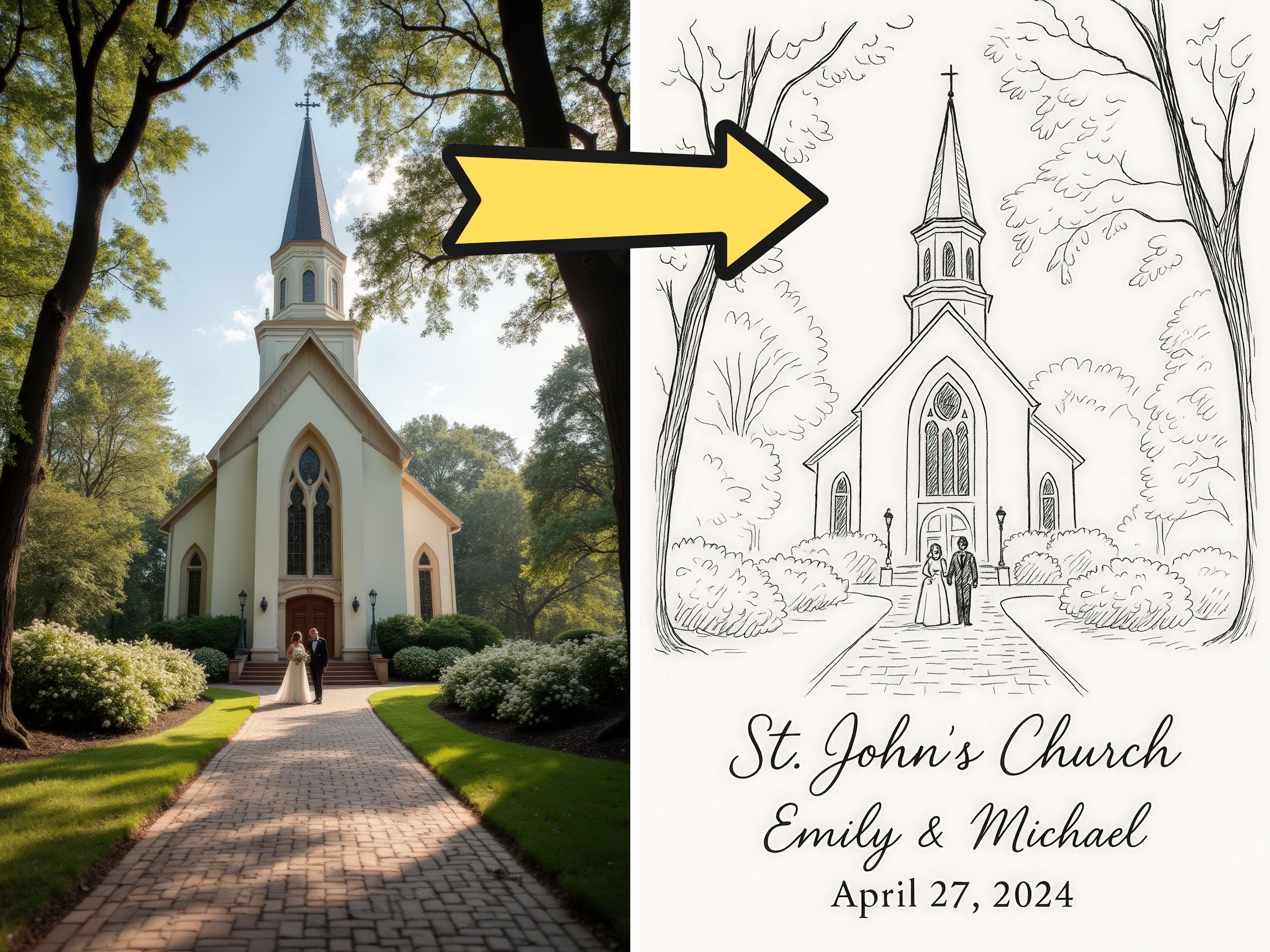 Custom Wedding Venue Ink Illustration Keepsake