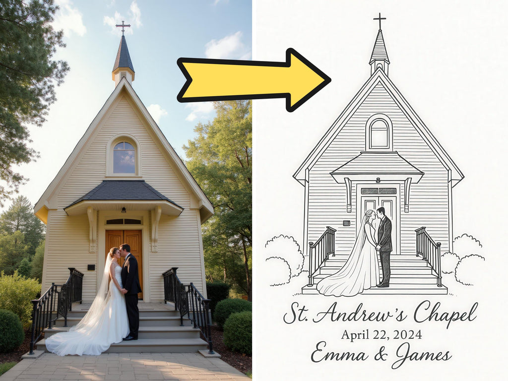 Custom Wedding Venue Ink Illustration Keepsake