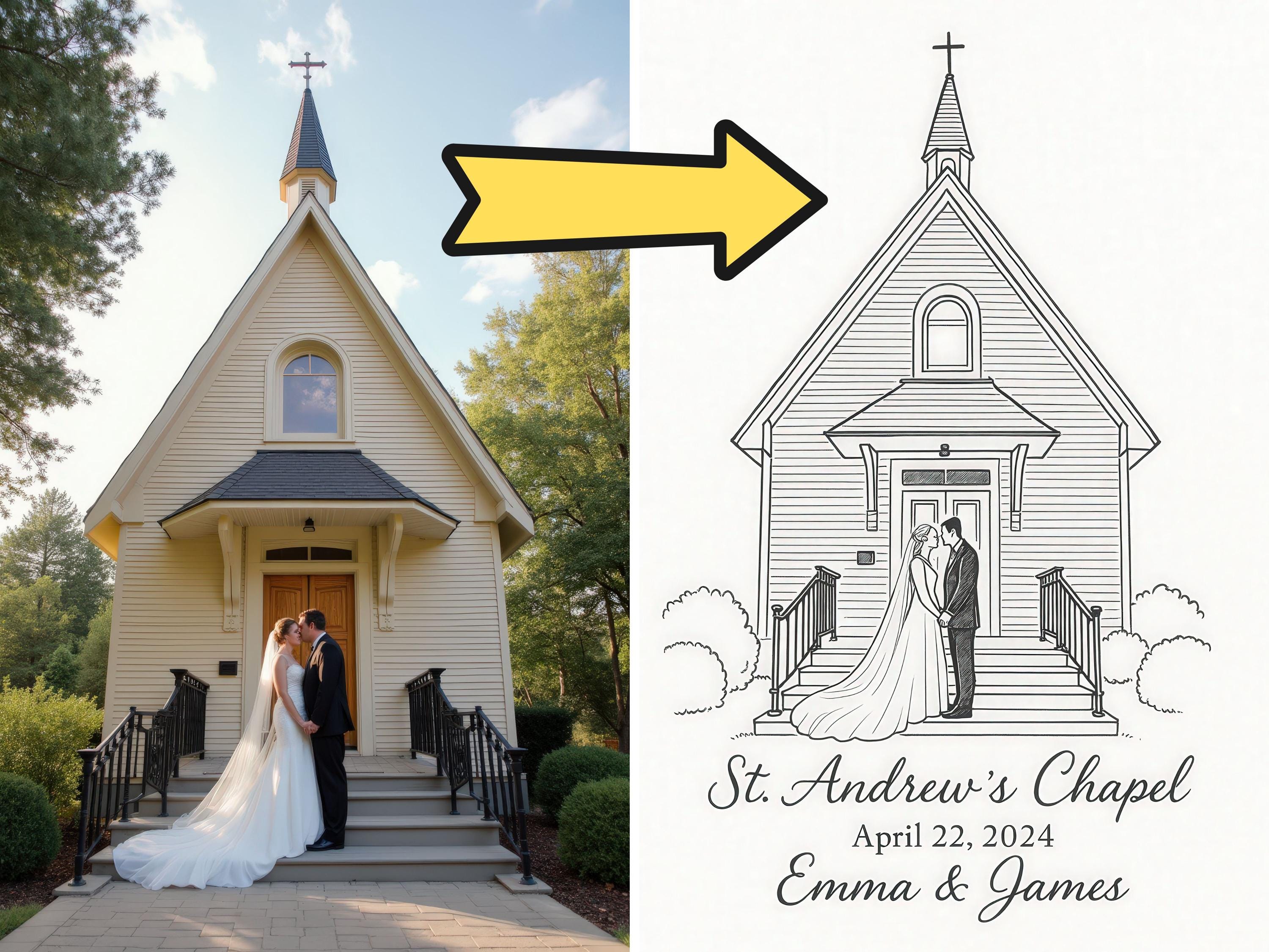 Custom Wedding Venue Ink Illustration Keepsake