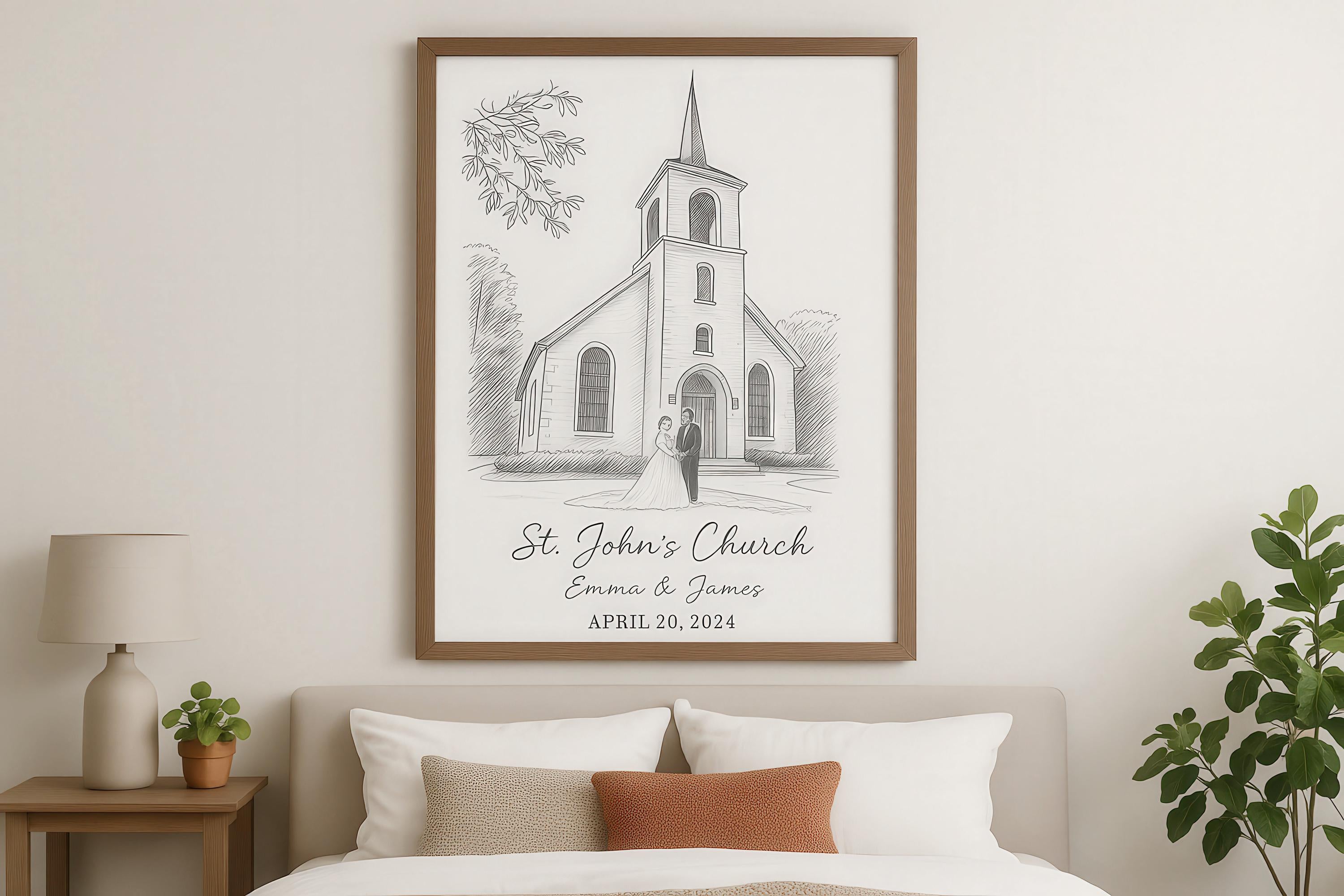Custom Wedding Venue Ink Illustration Keepsake