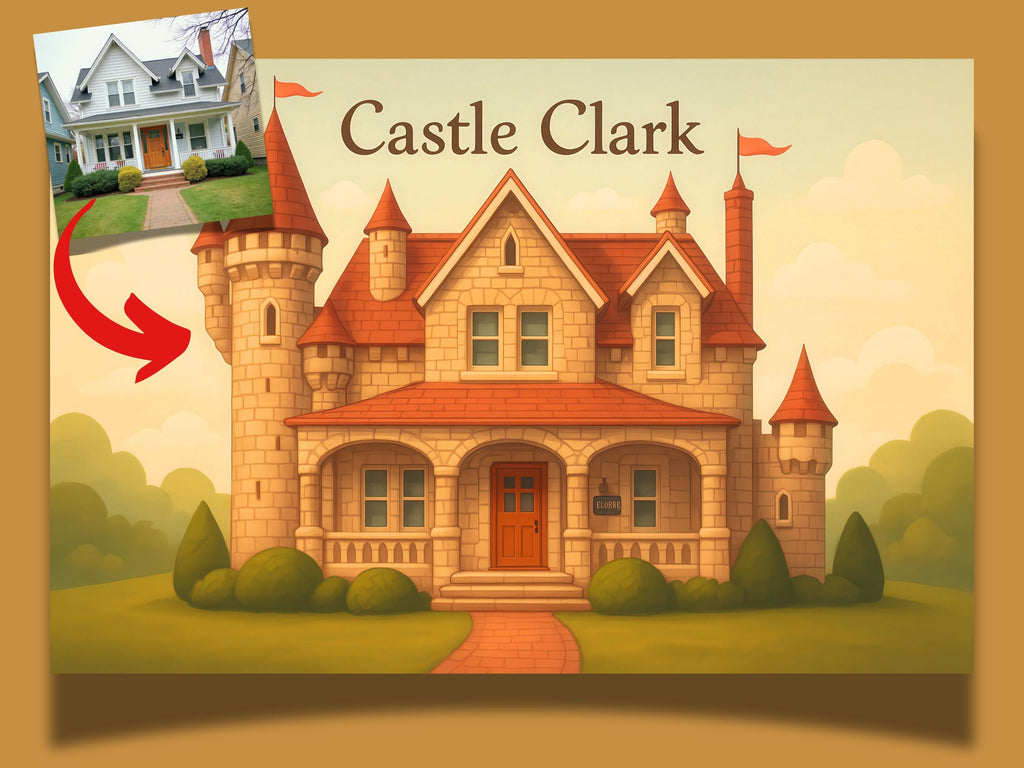 Custom Whimsical Castle House Portrait