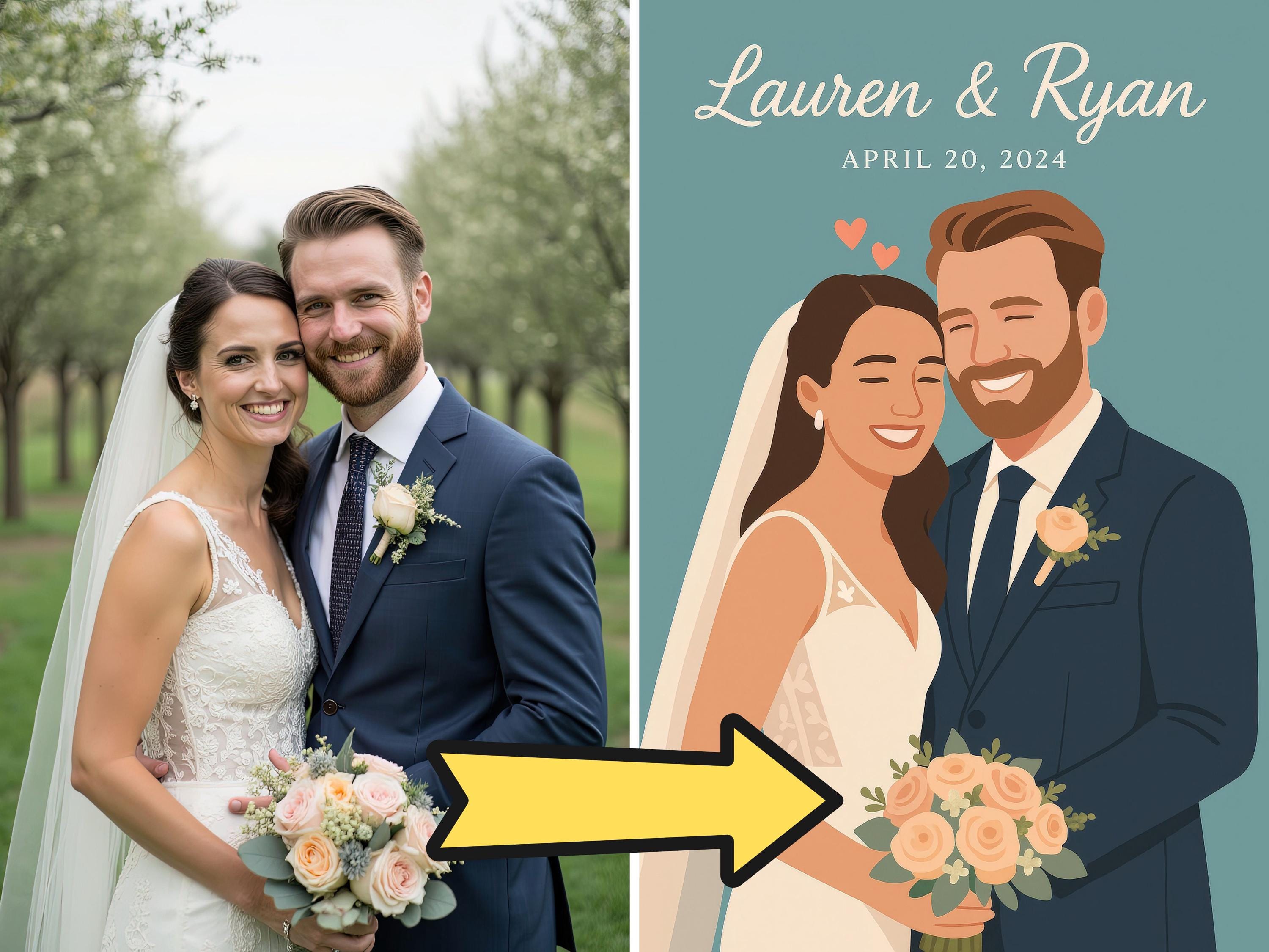 Custom Bride and Groom Illustration Portrait