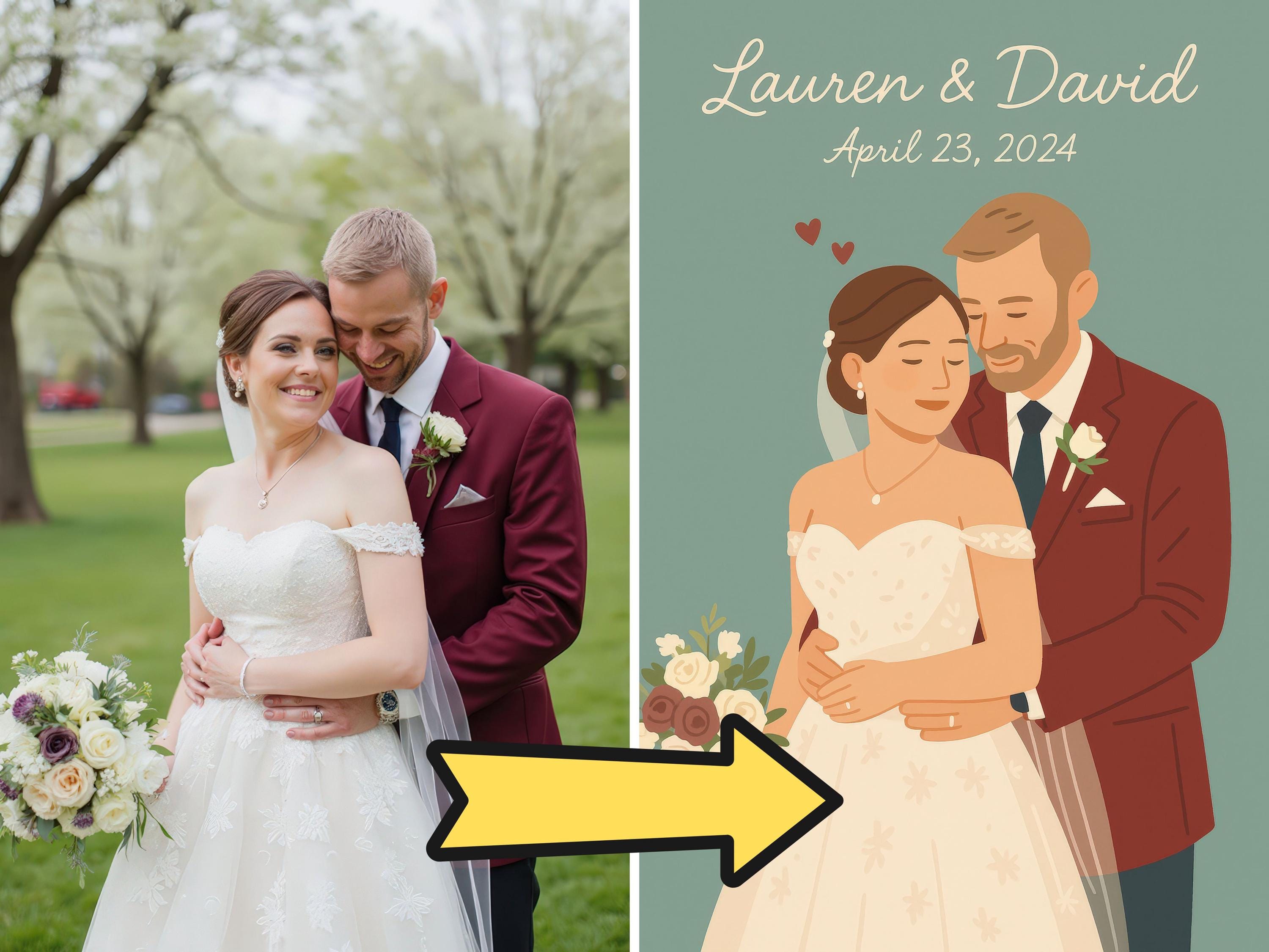 Custom Bride and Groom Illustration Portrait