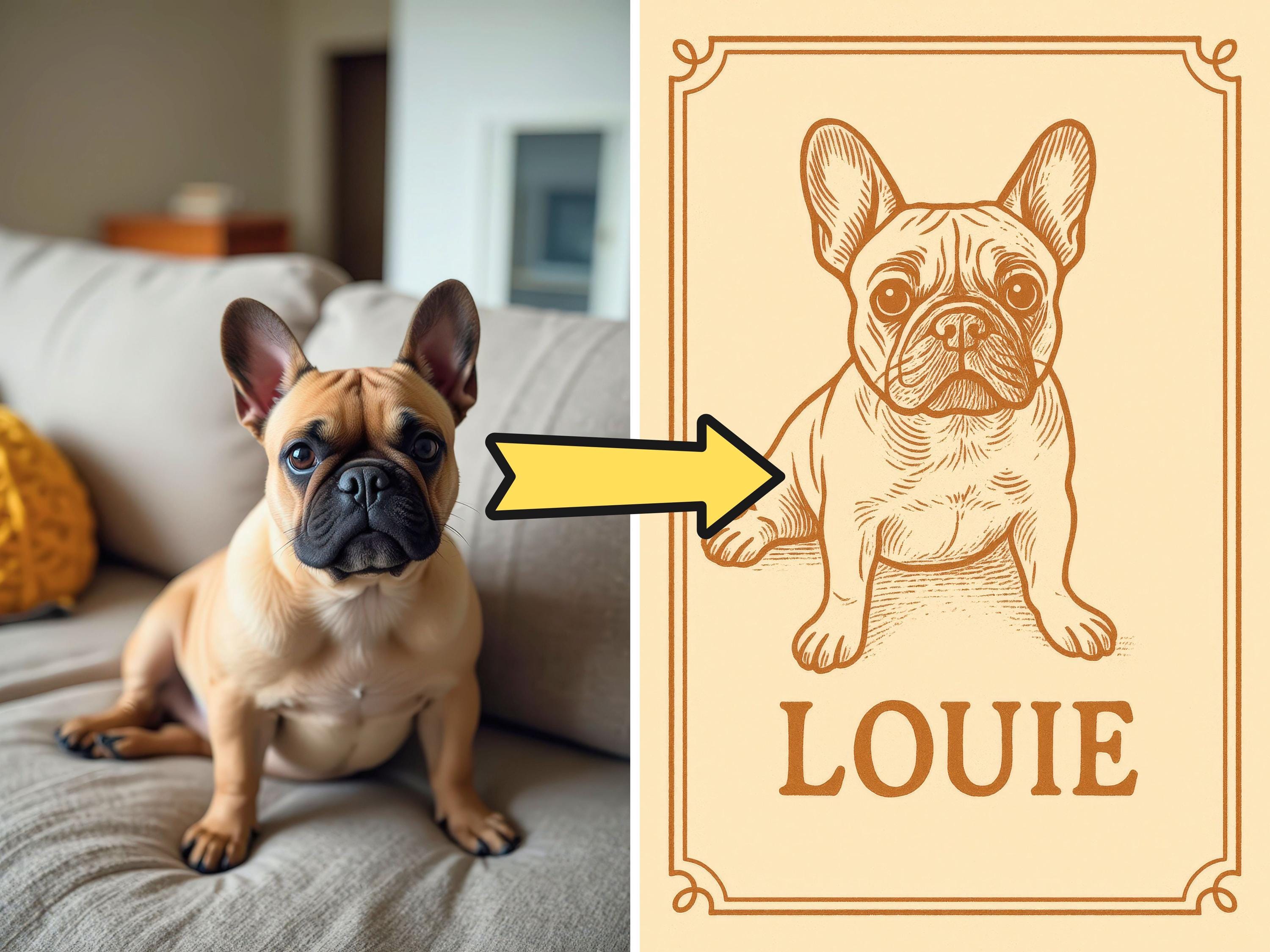 Custom Vintage Pet Portrait Drawing