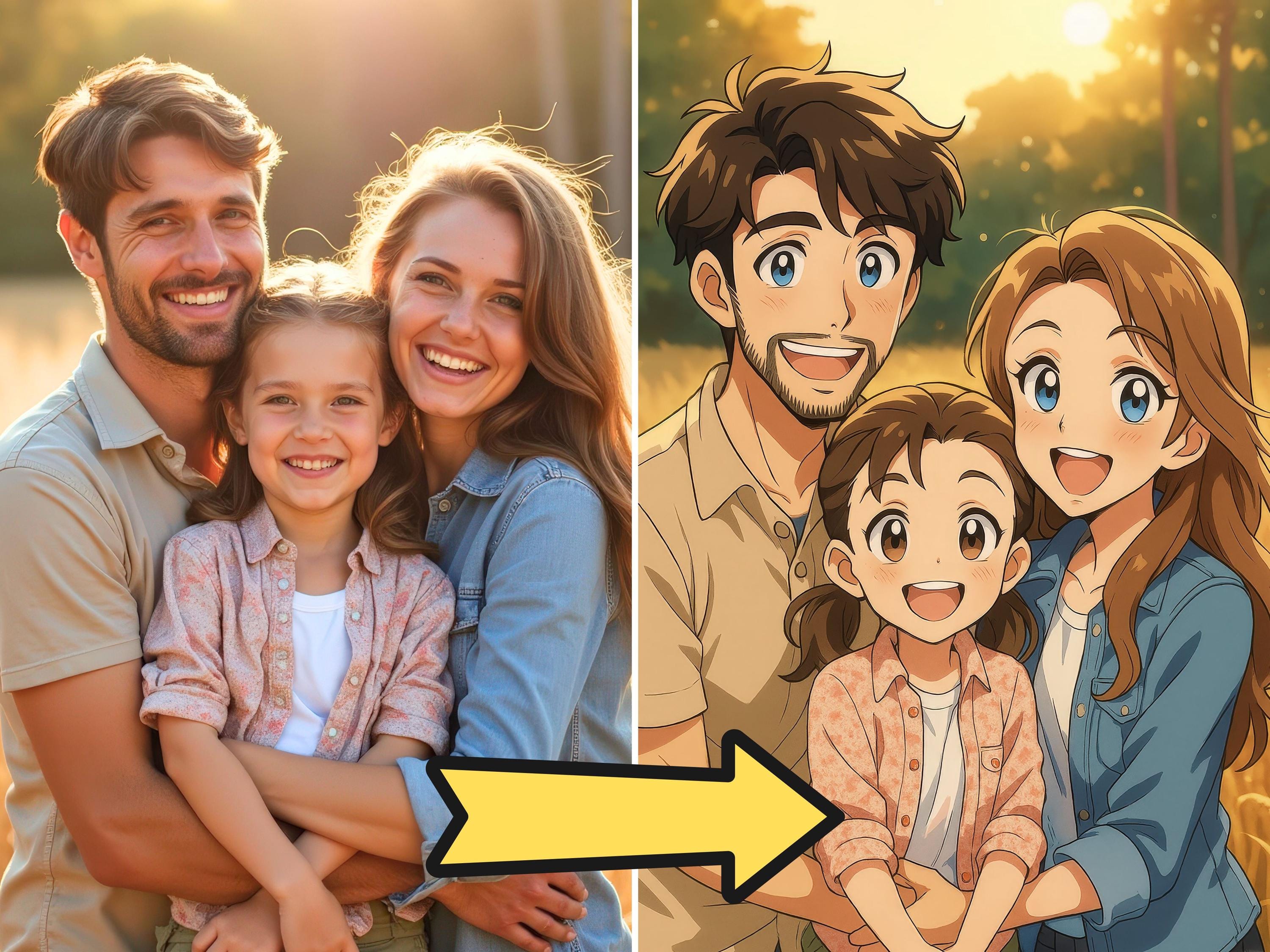 Custom Anime Style Family Portrait