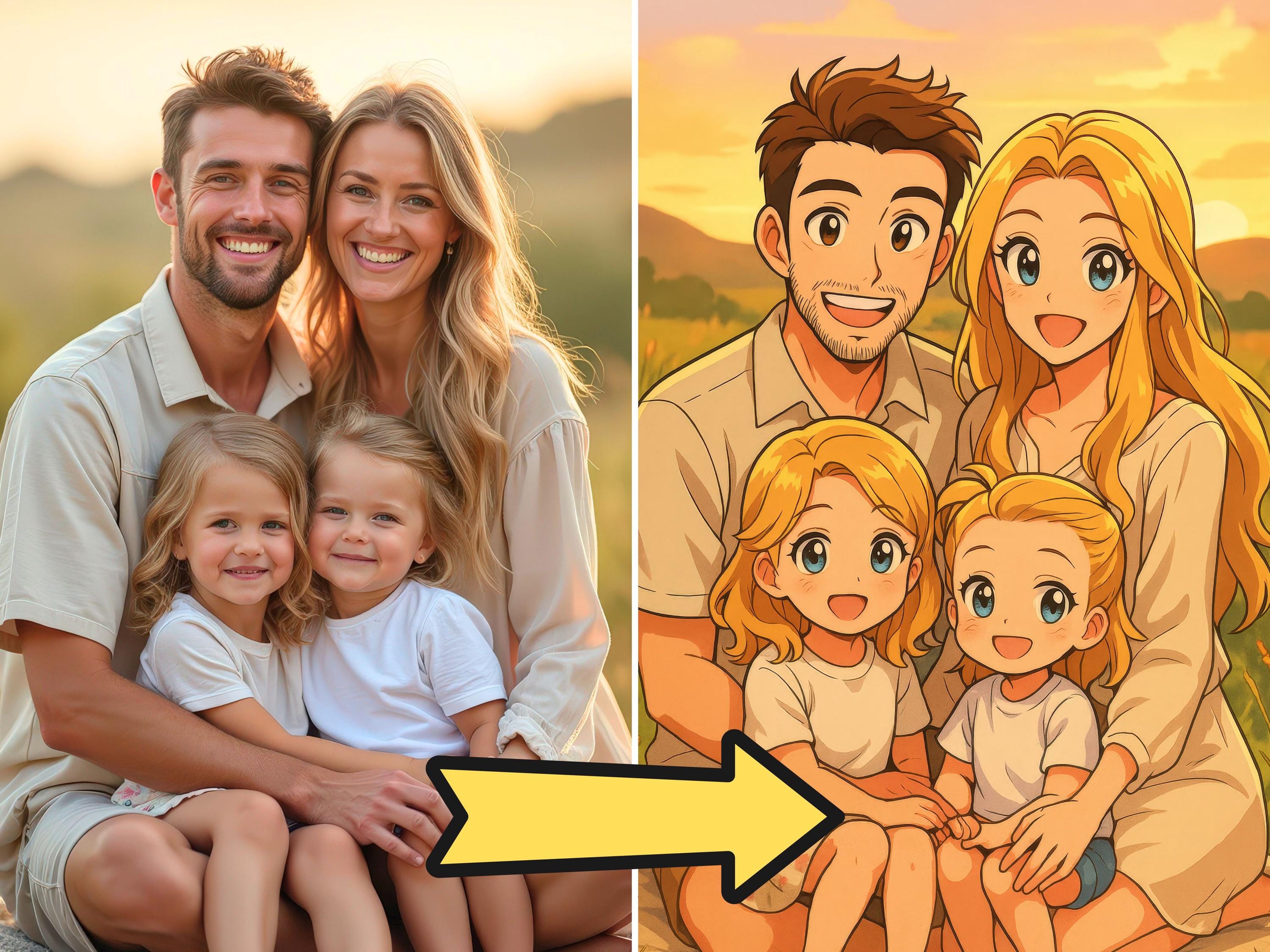 Custom Anime Style Family Portrait