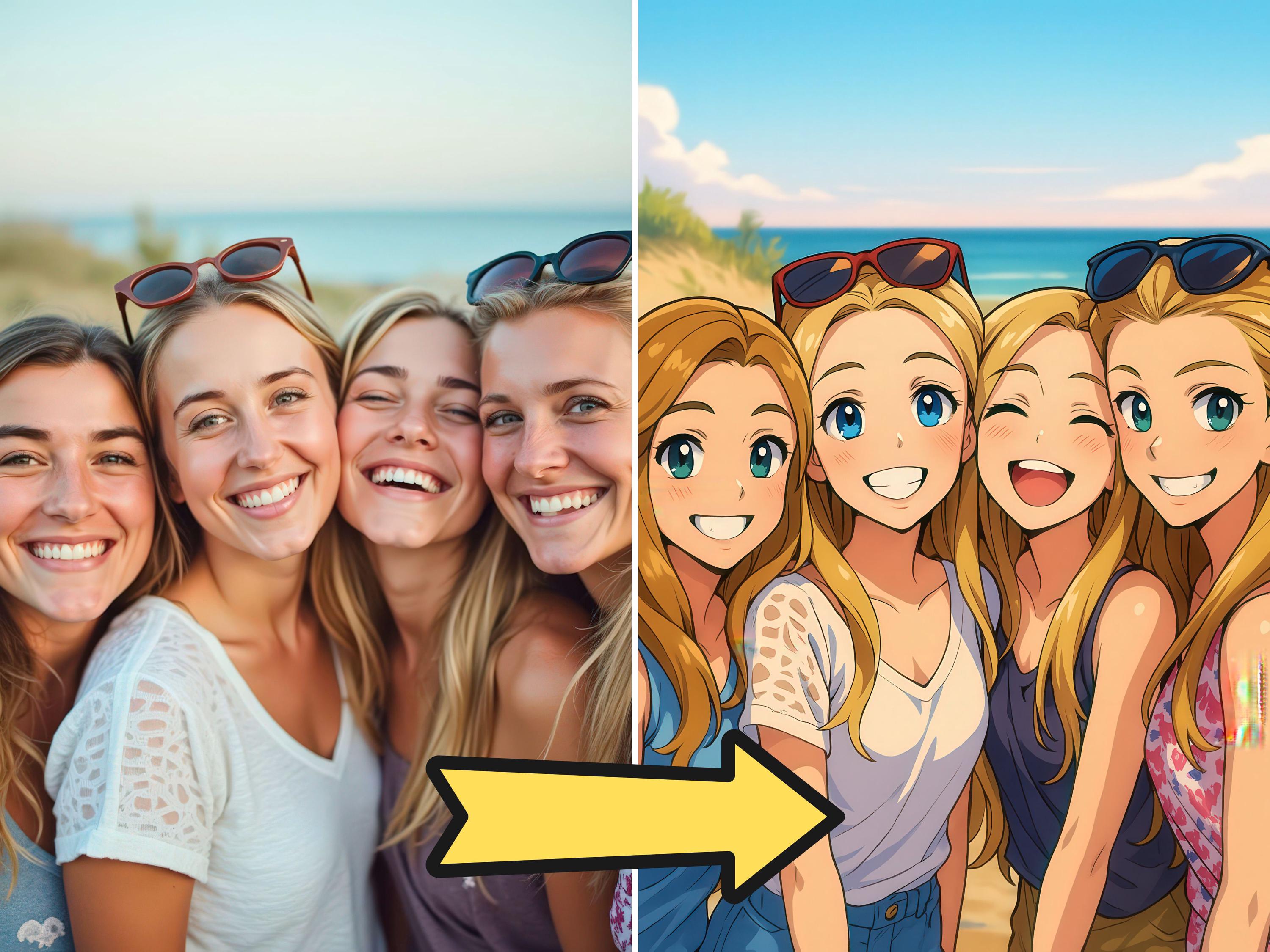 Custom Anime Style Friends Portrait