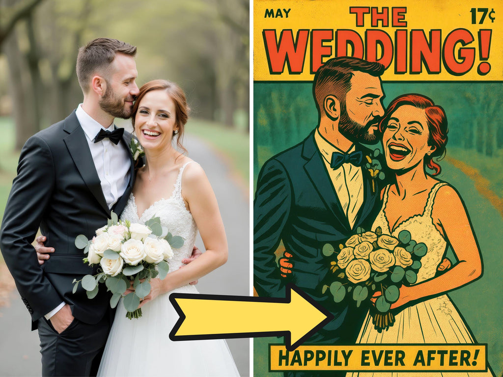 Custom Wedding Retro Comic Book Cover Illustration