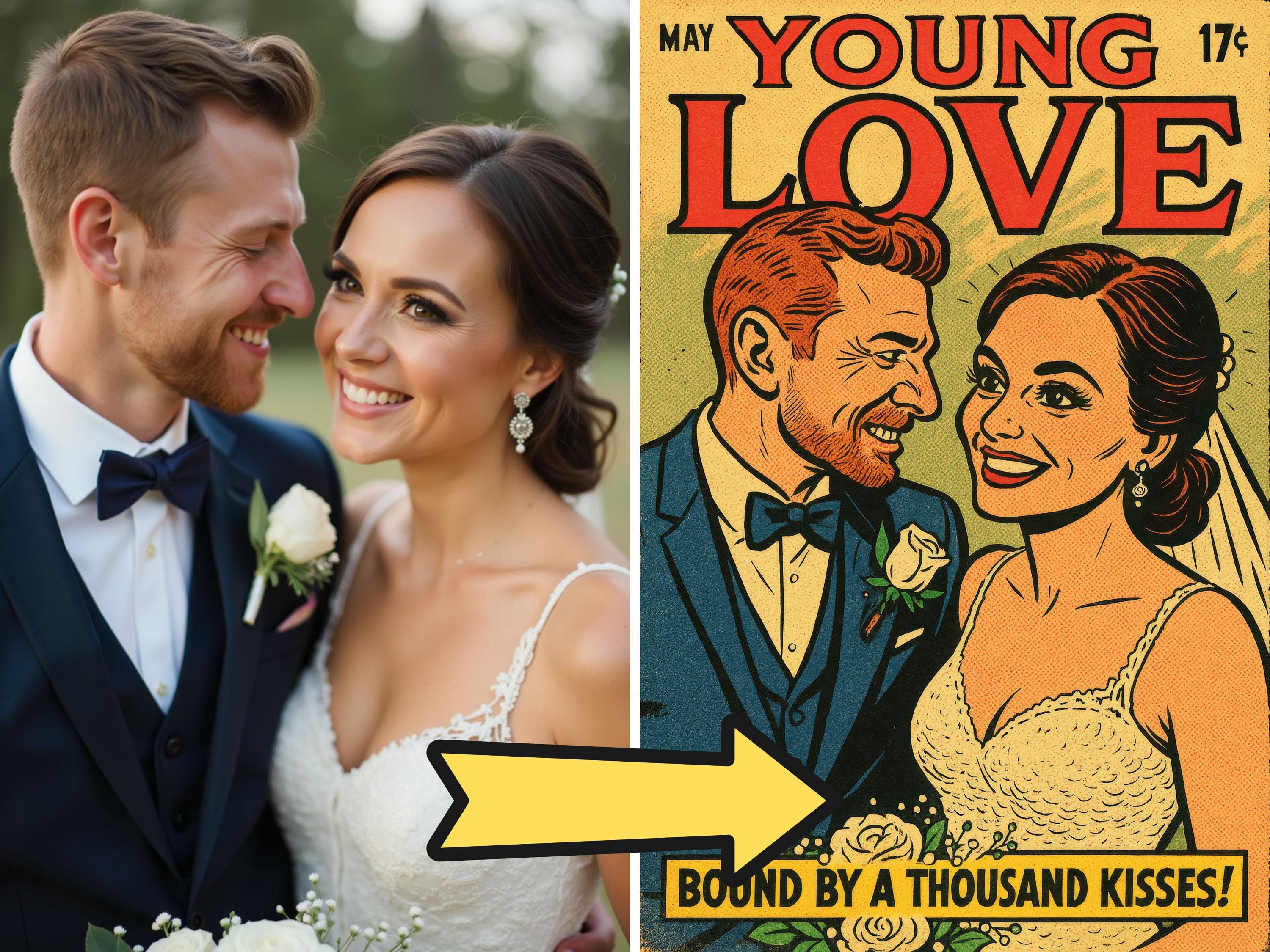 Custom Wedding Retro Comic Book Cover Illustration