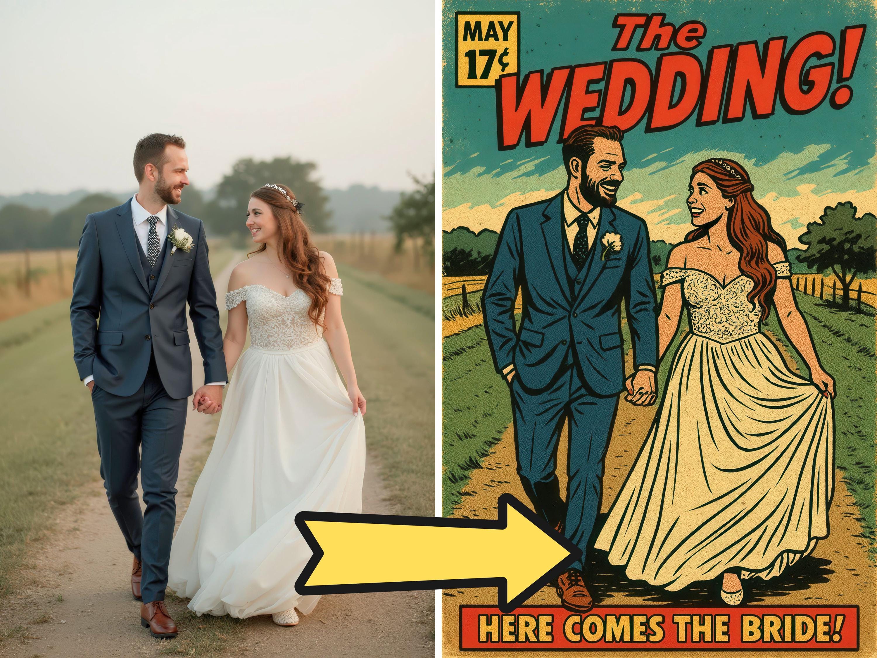 Custom Wedding Retro Comic Book Cover Illustration