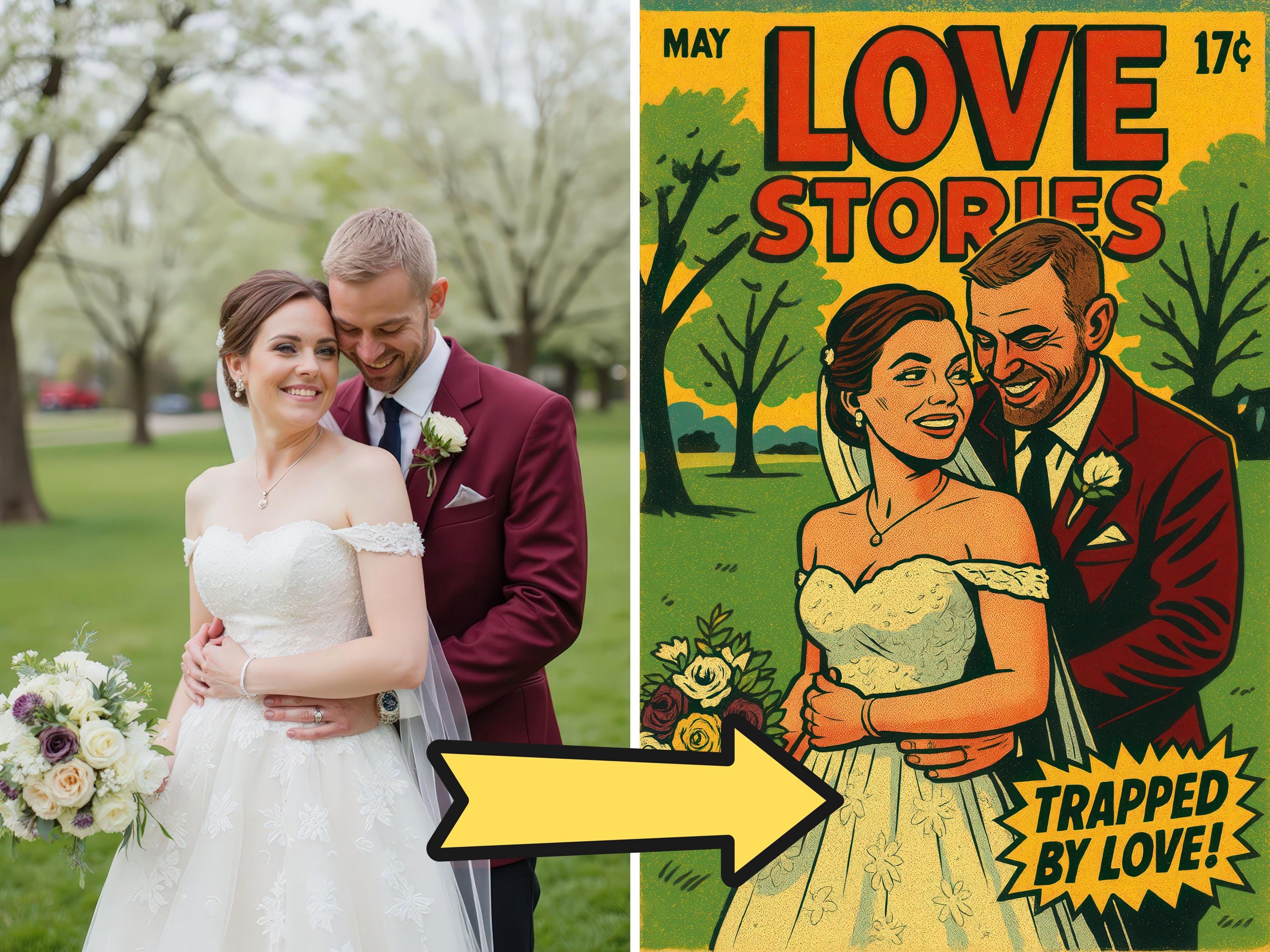 Custom Wedding Retro Comic Book Cover Illustration