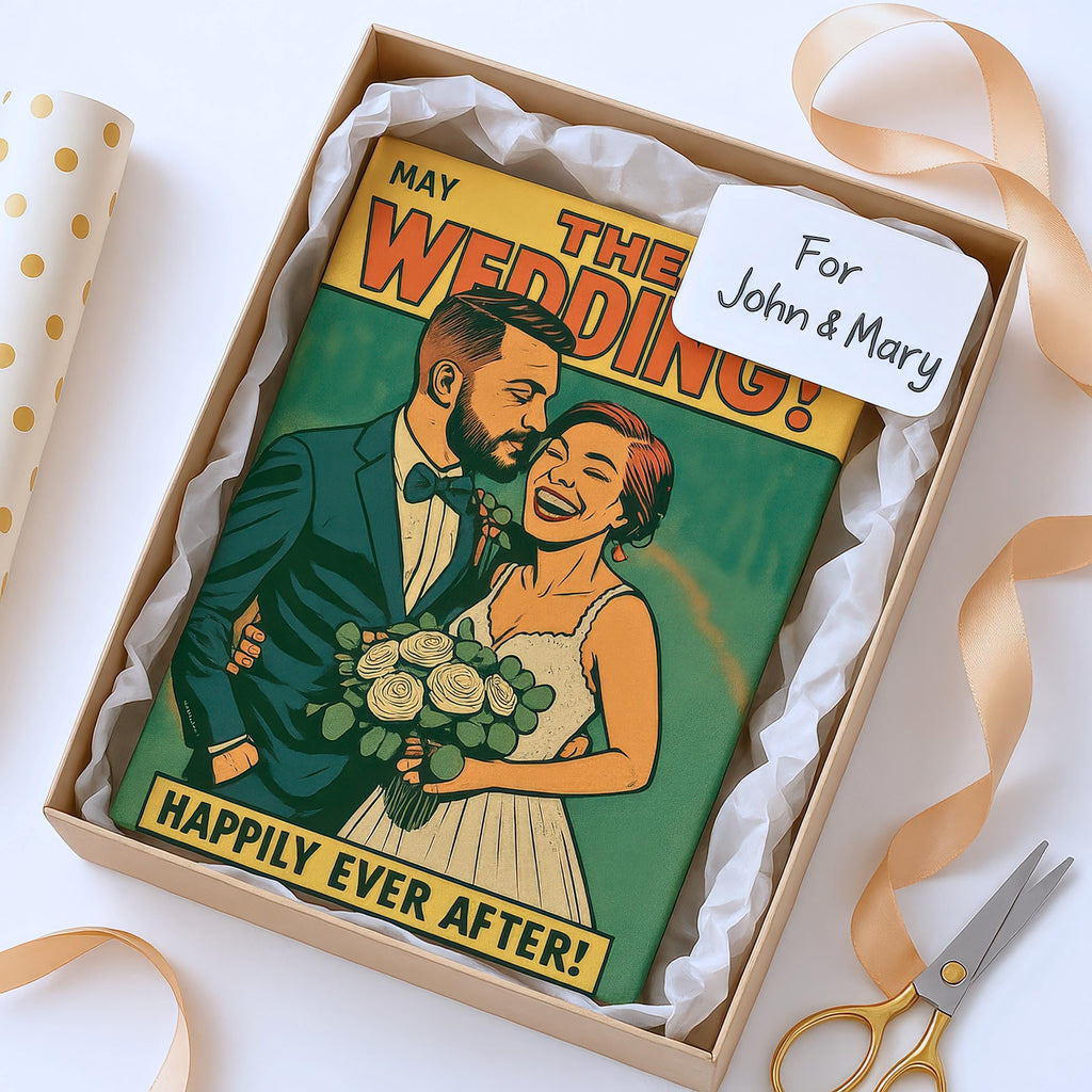 Custom Wedding Retro Comic Book Cover Illustration