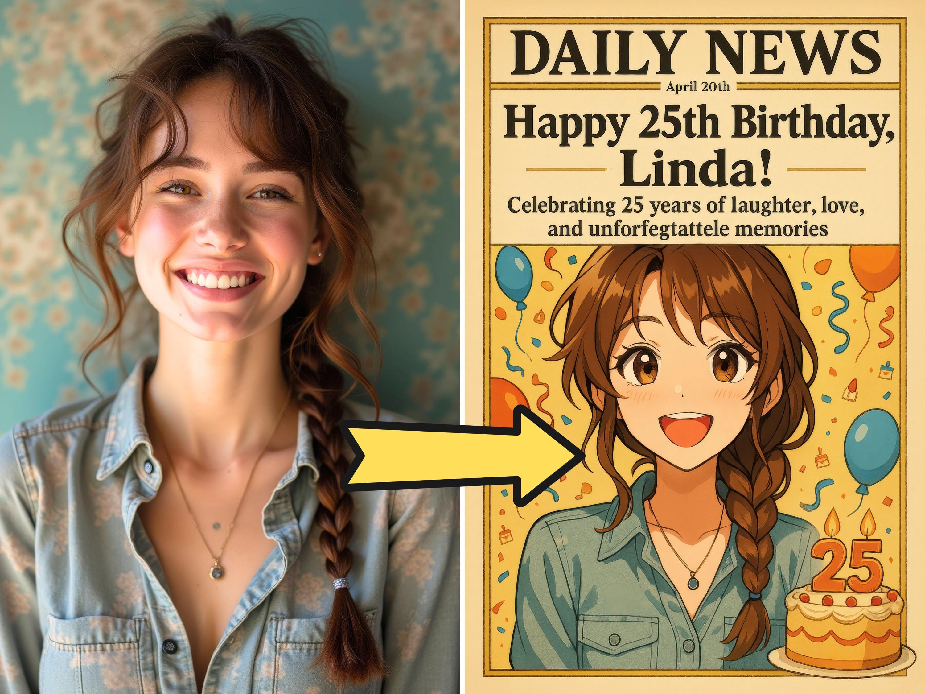 Custom Anime-Style Birthday Newspaper Cover