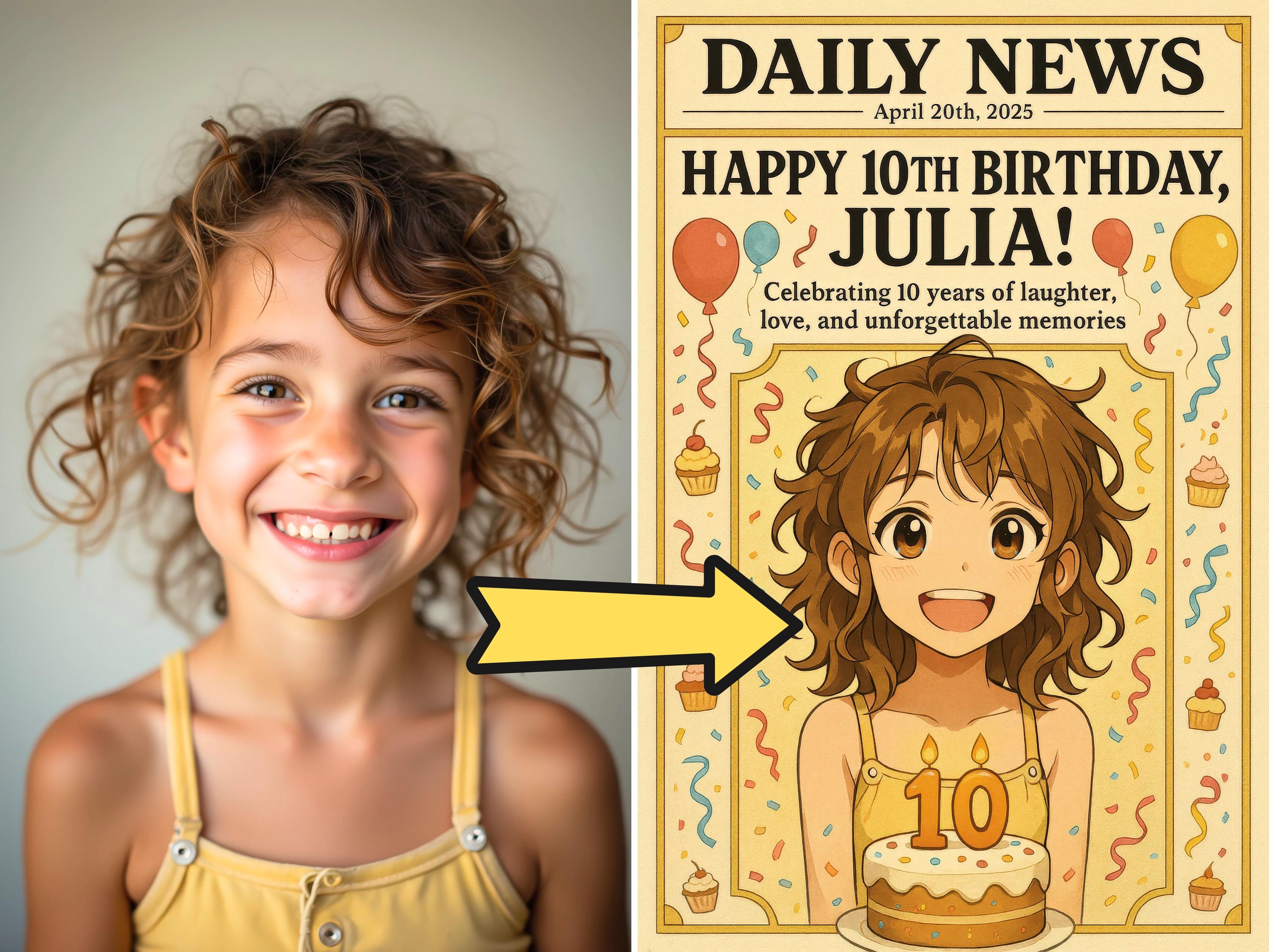 Custom Anime-Style Birthday Newspaper Cover