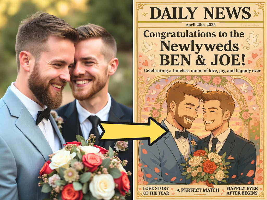 Custom Anime-Style Wedding Newspaper Cover