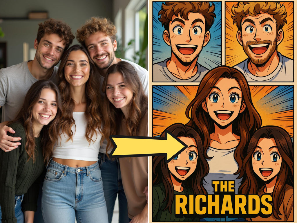 Personalized Anime Split Character Family Portrait