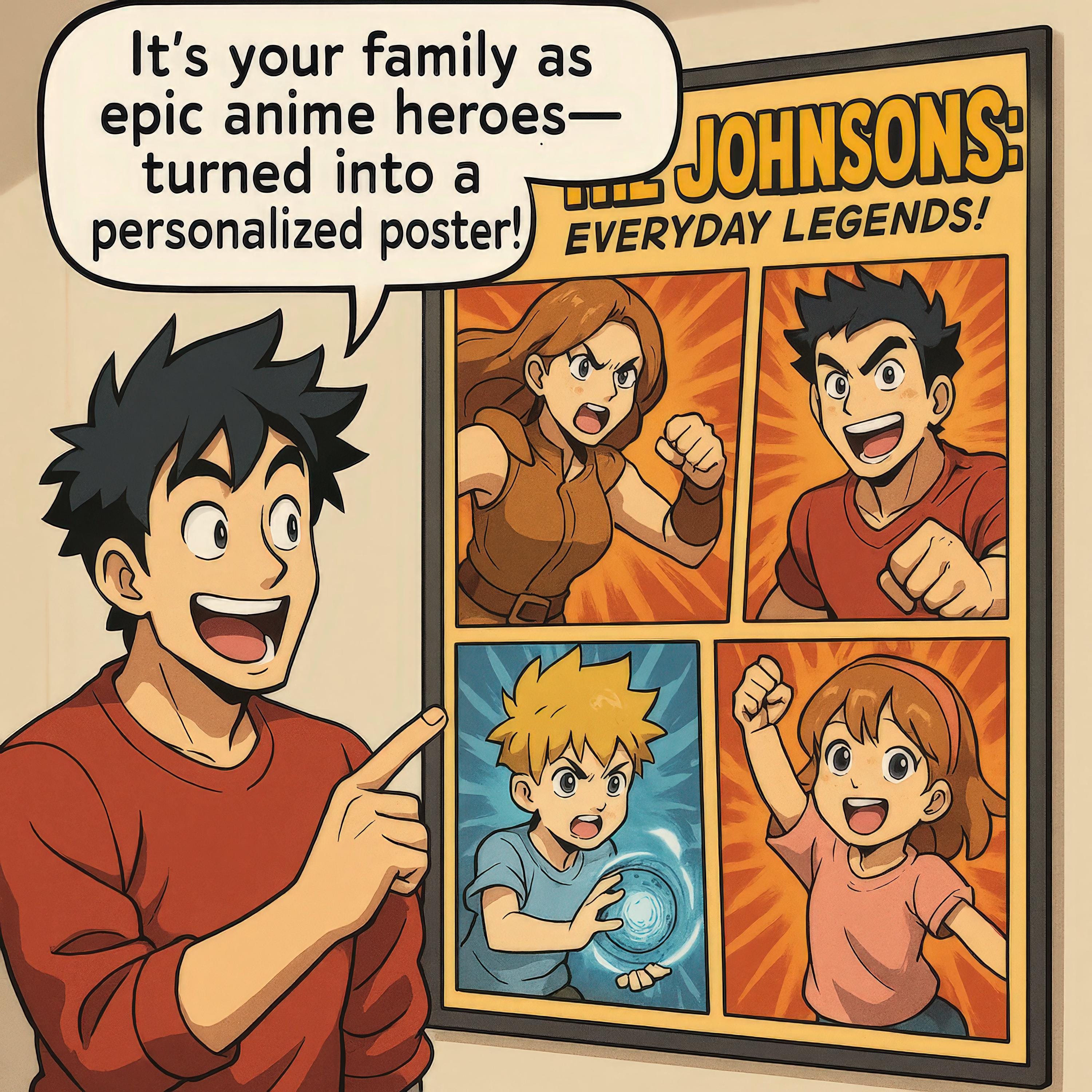 Personalized Anime Split Character Family Portrait