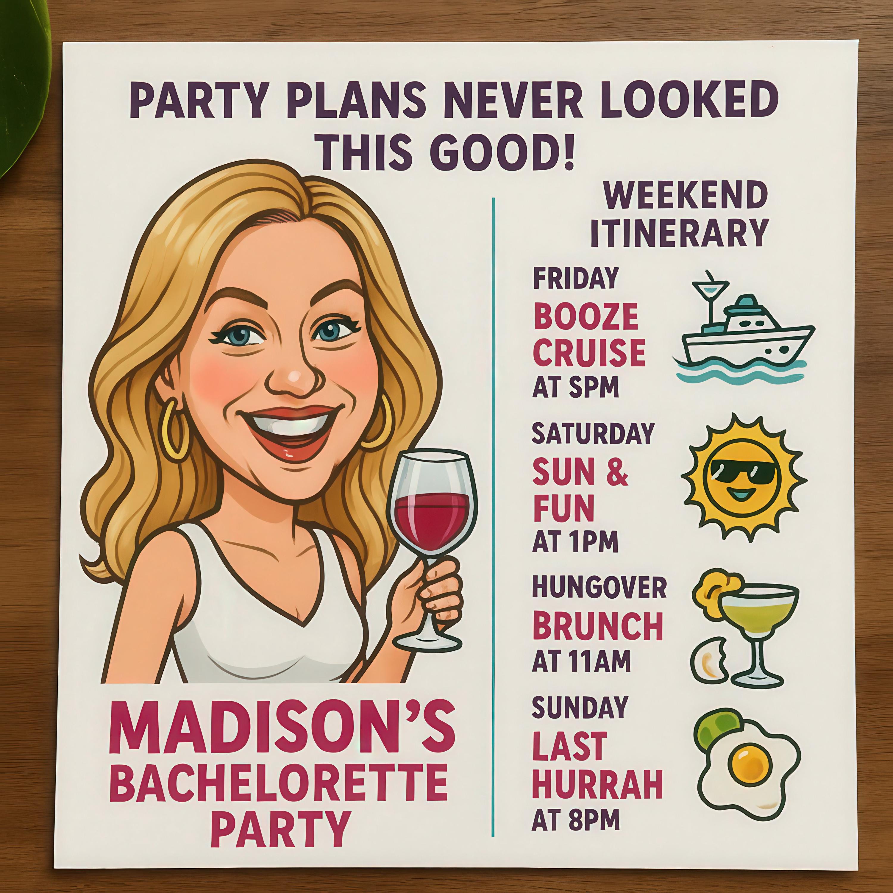 Custom Bachelorette & Bachelor Party Caricature