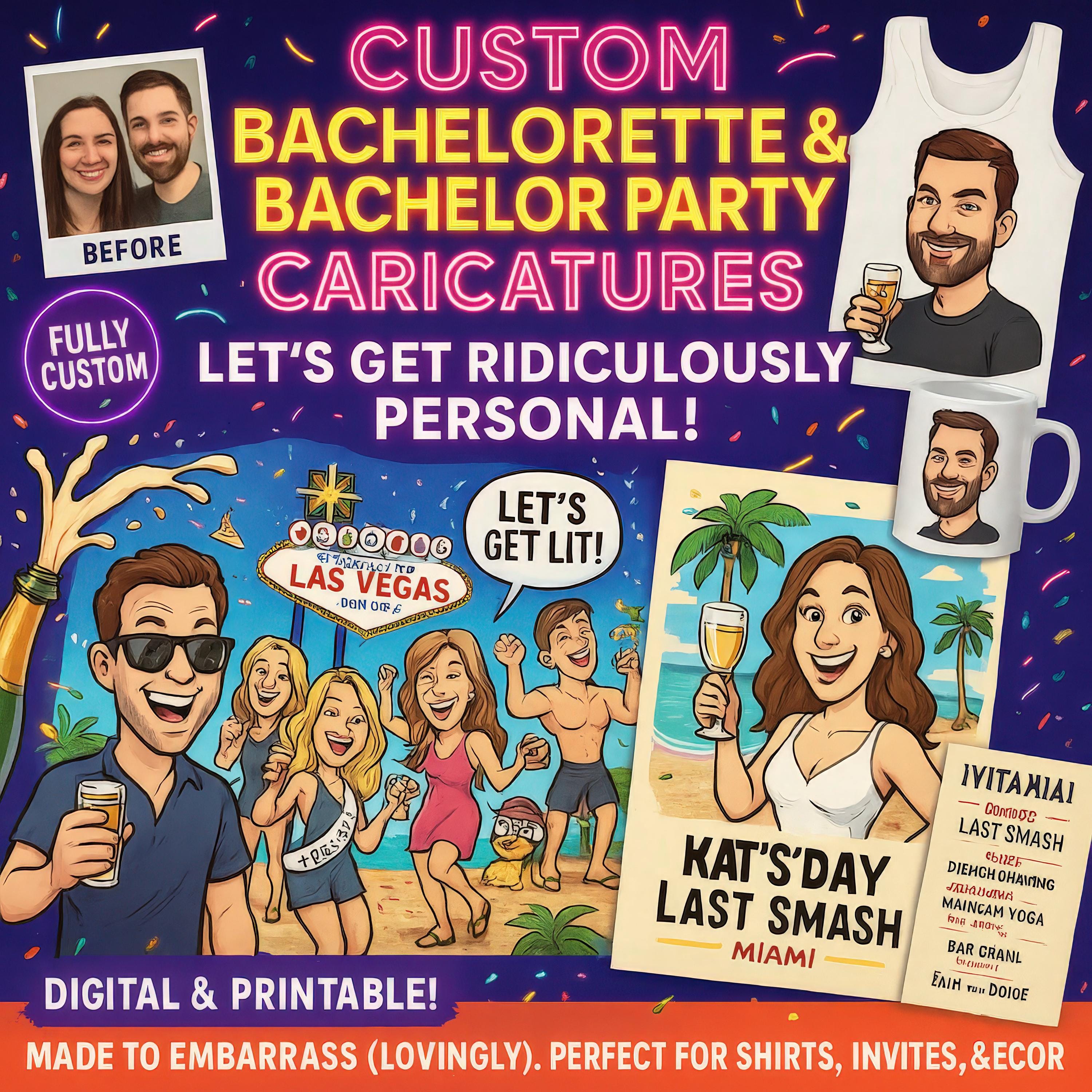 Custom Bachelorette & Bachelor Party Caricature