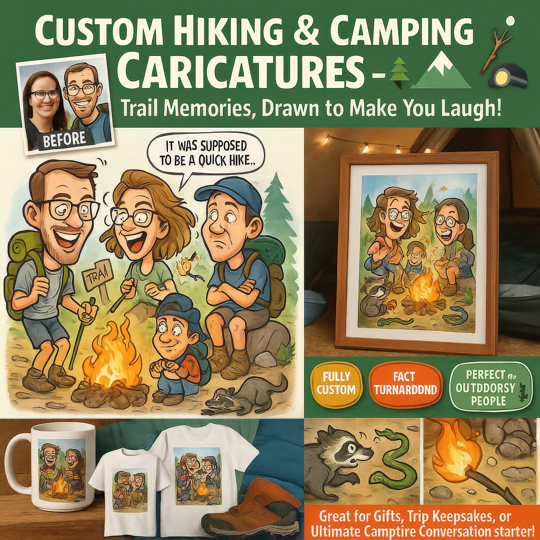 Custom Hiking & Camping Caricature