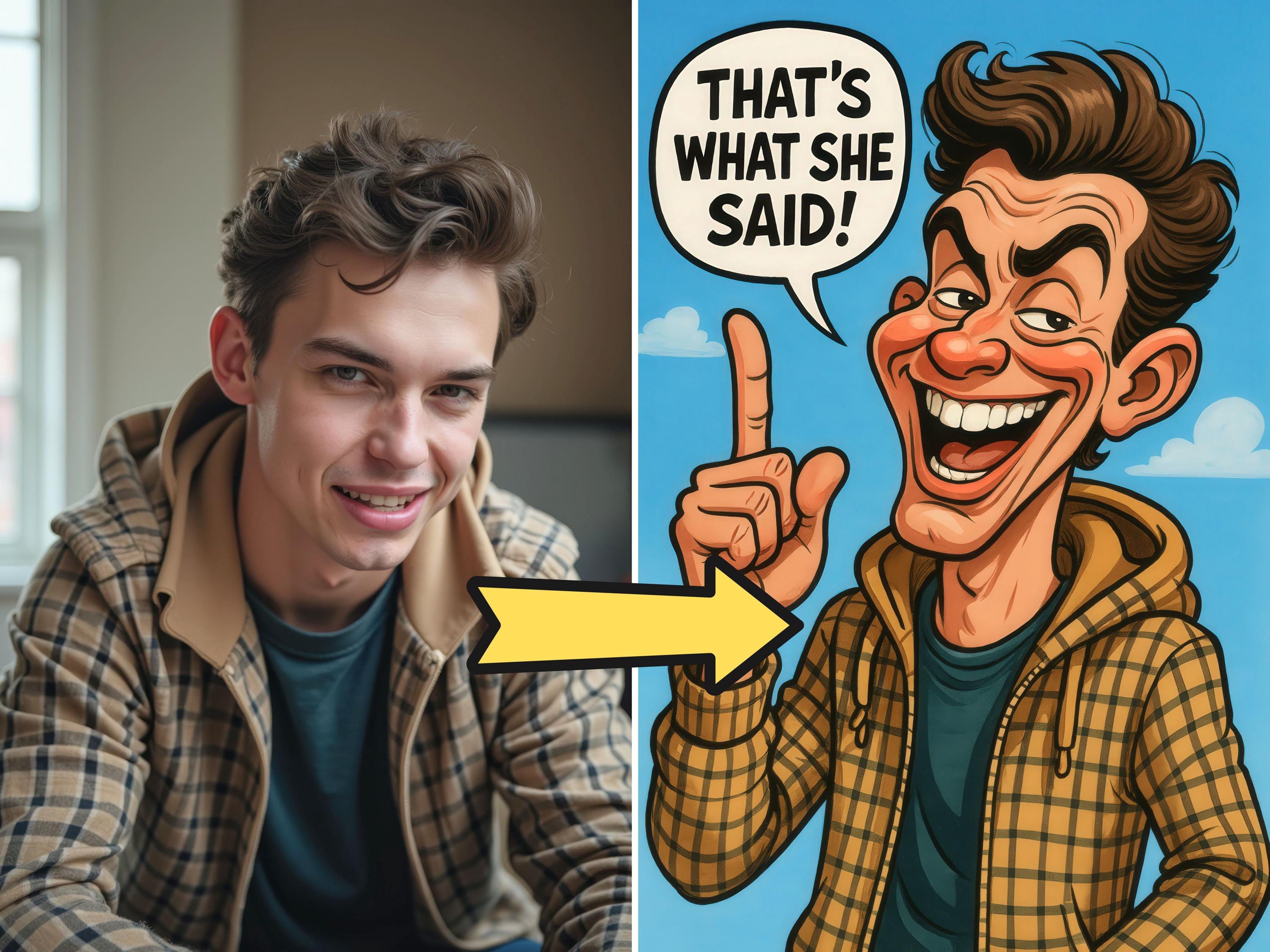 Custom Caricature Portrait with Funny Quote