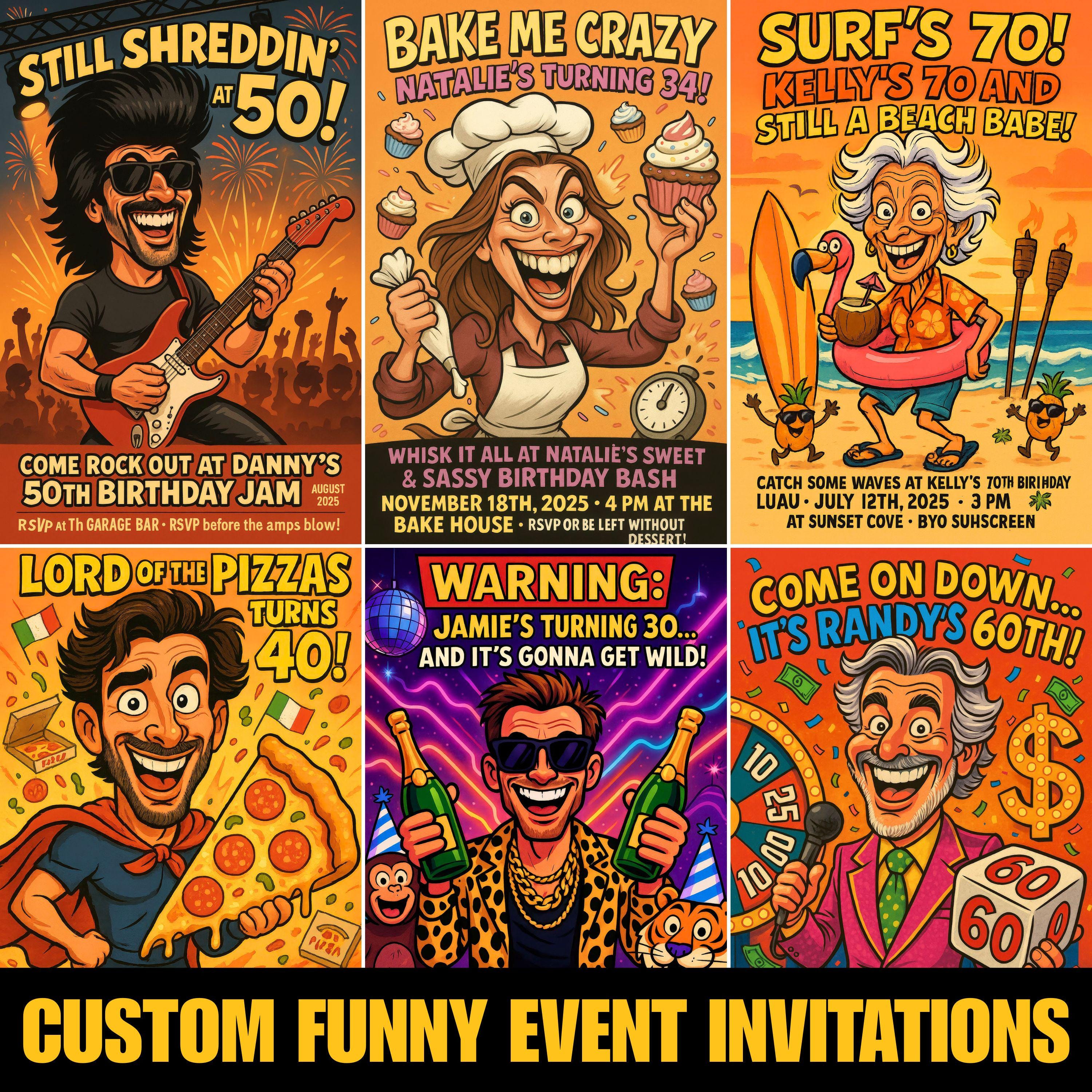 Personalized Caricature Birthday Invitation Illustration