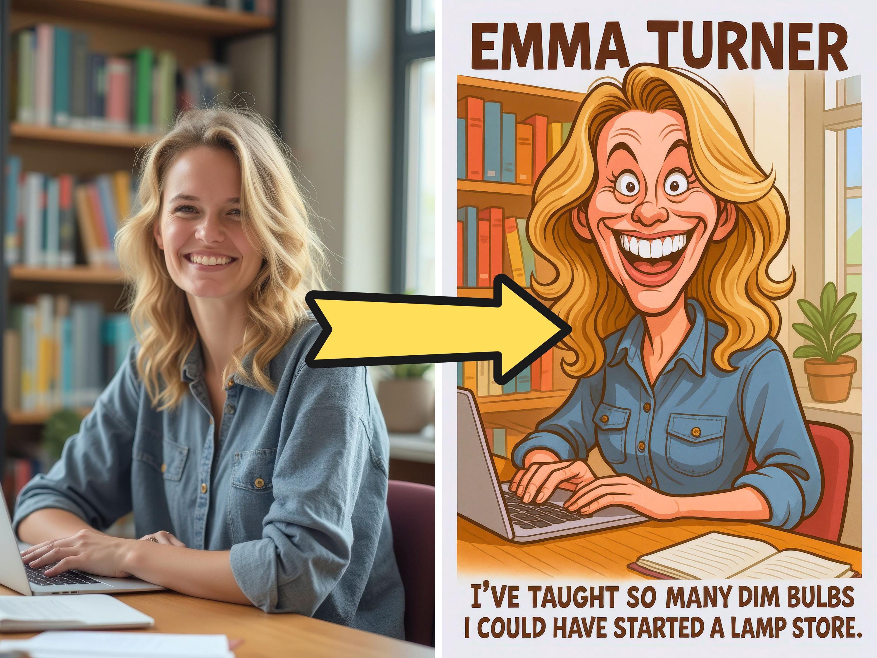 Personalized Funny Teacher Caricature Portrait