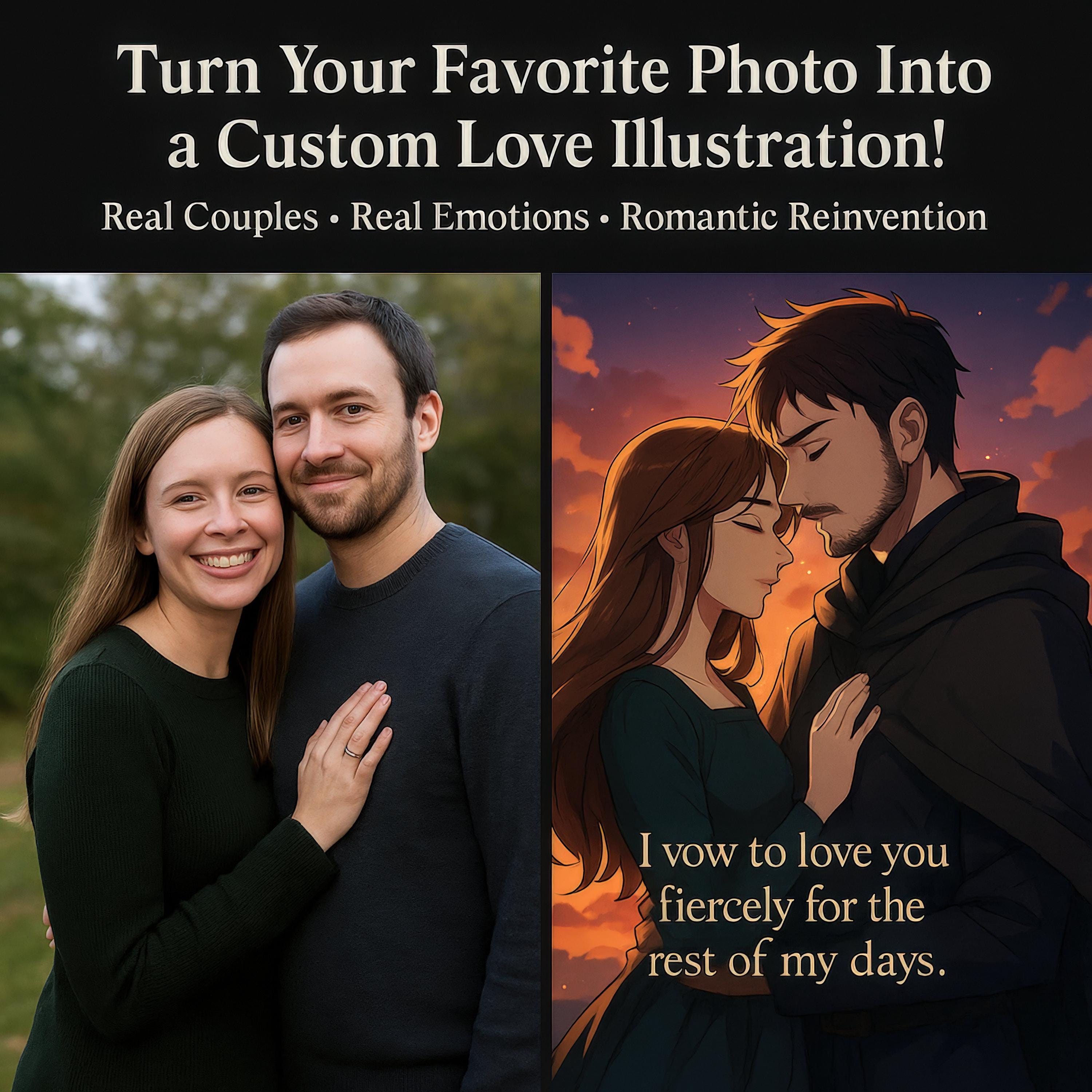 Custom Romantic Love Portrait with Personalized Text