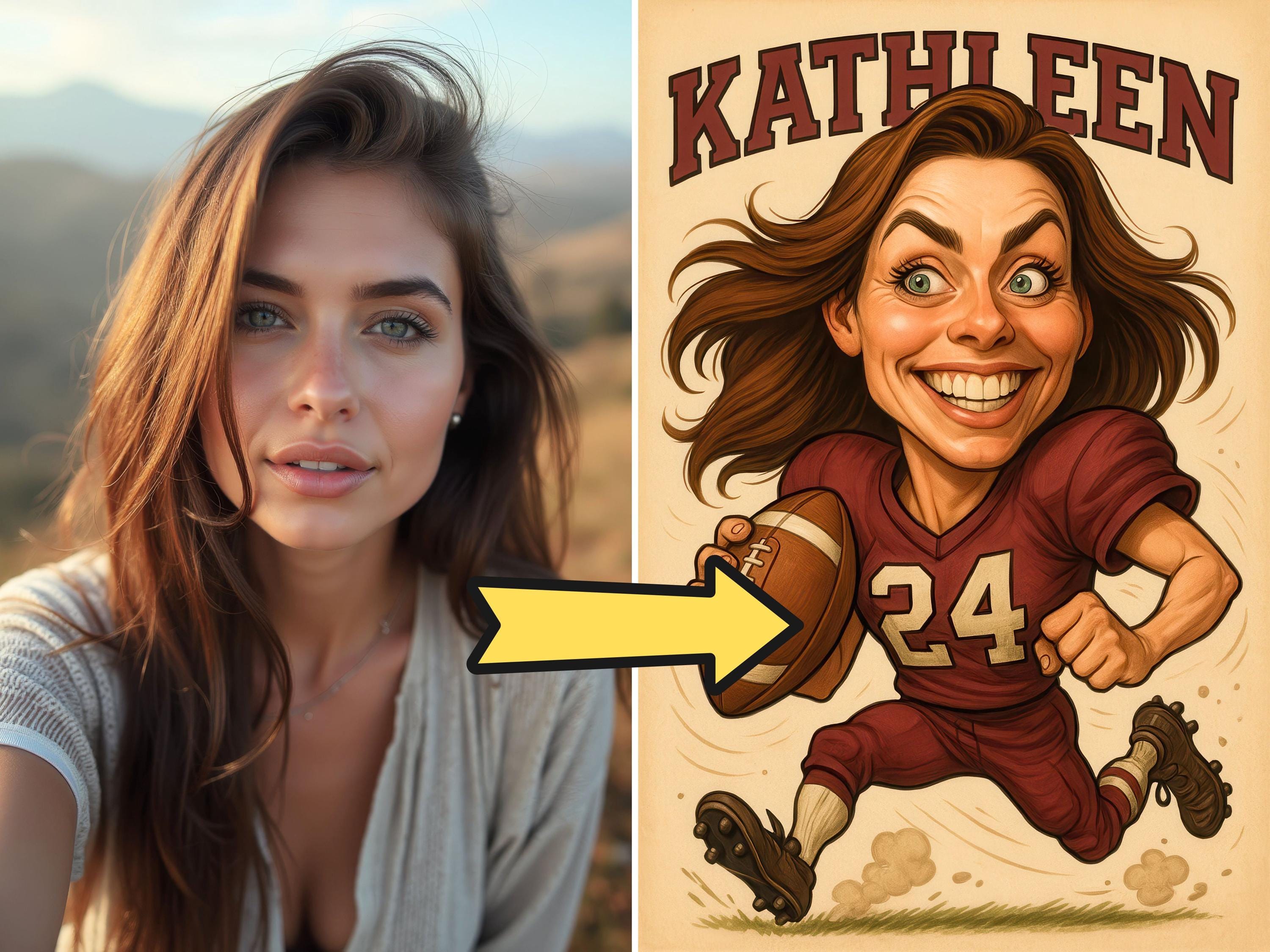 Personalized Funny Football Caricature Portrait