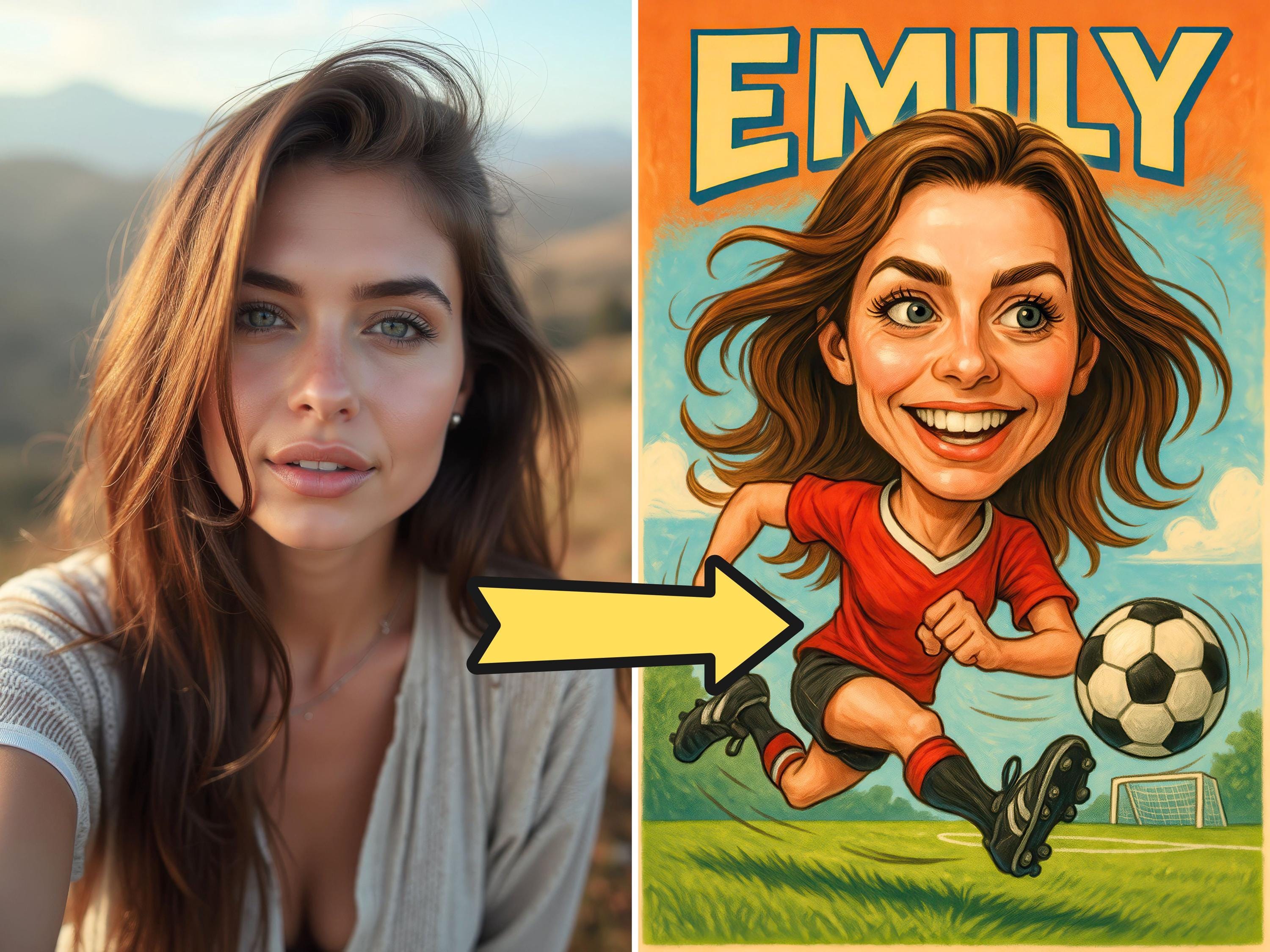 Custom Funny Soccer Caricature Portrait