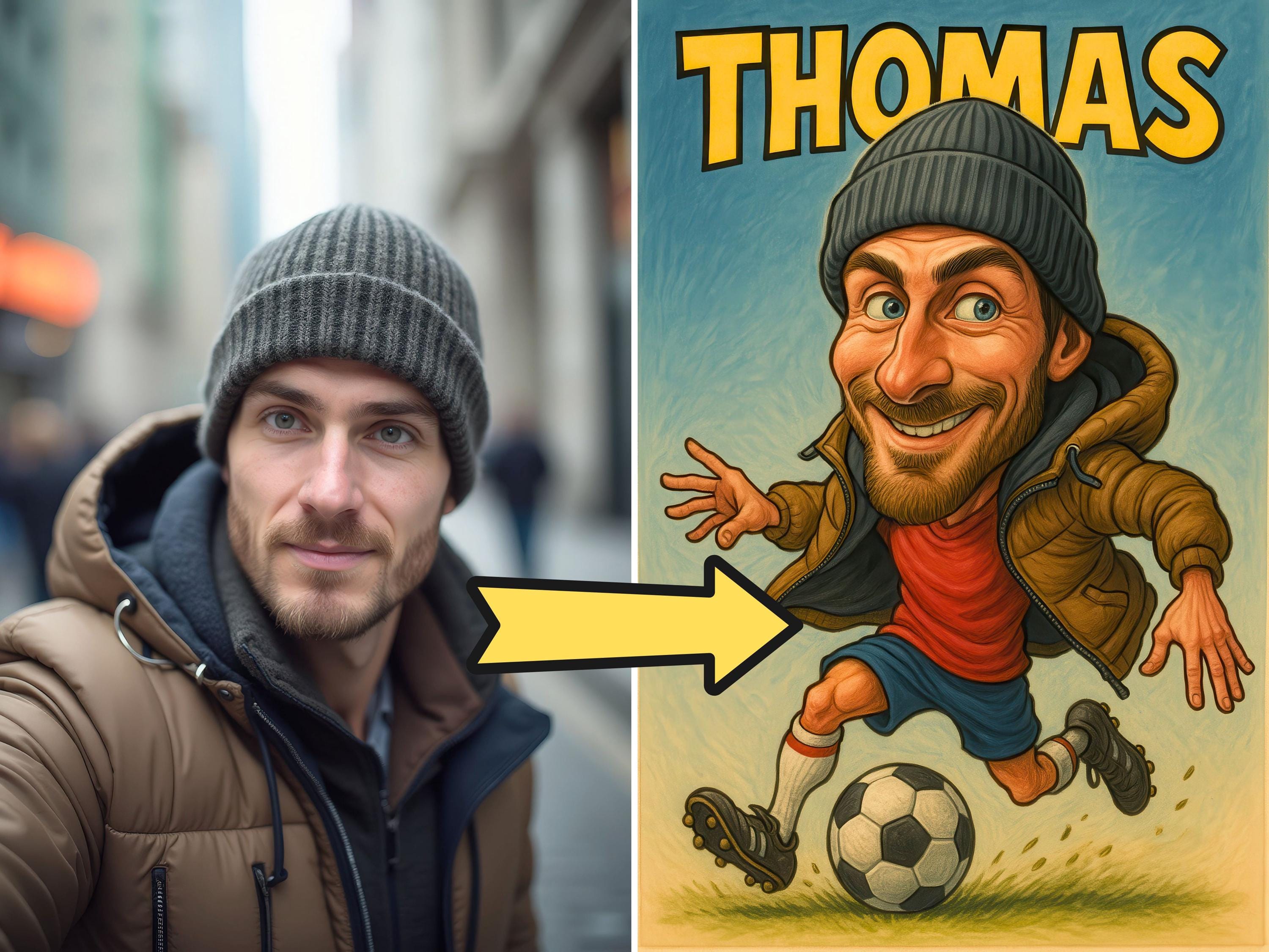 Custom Funny Soccer Caricature Portrait