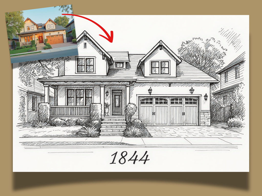 Custom Minimalist House Ink Painting