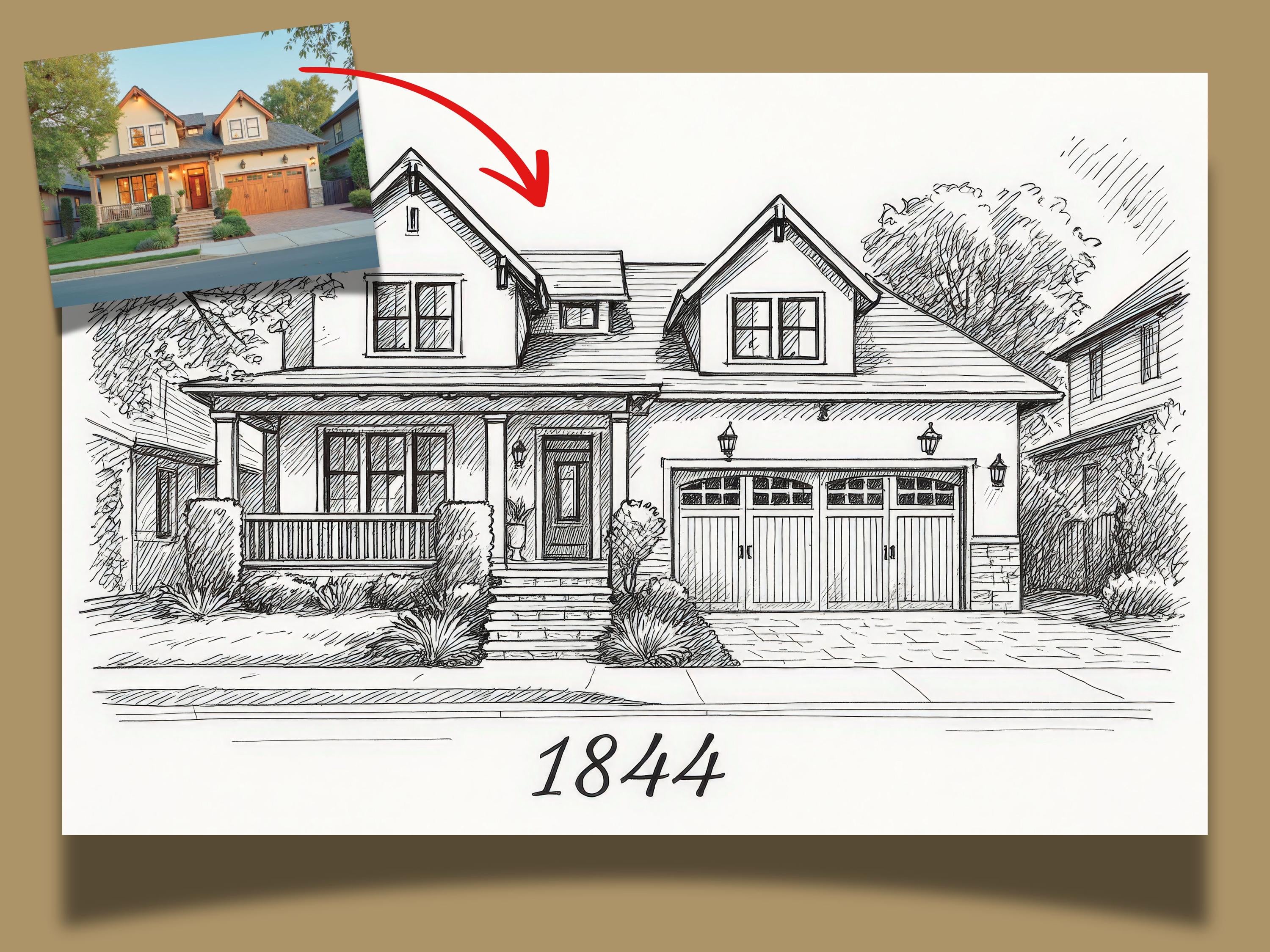 Custom Minimalist House Ink Painting