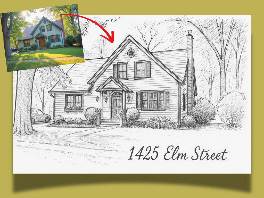 Custom Minimalist House Ink Painting